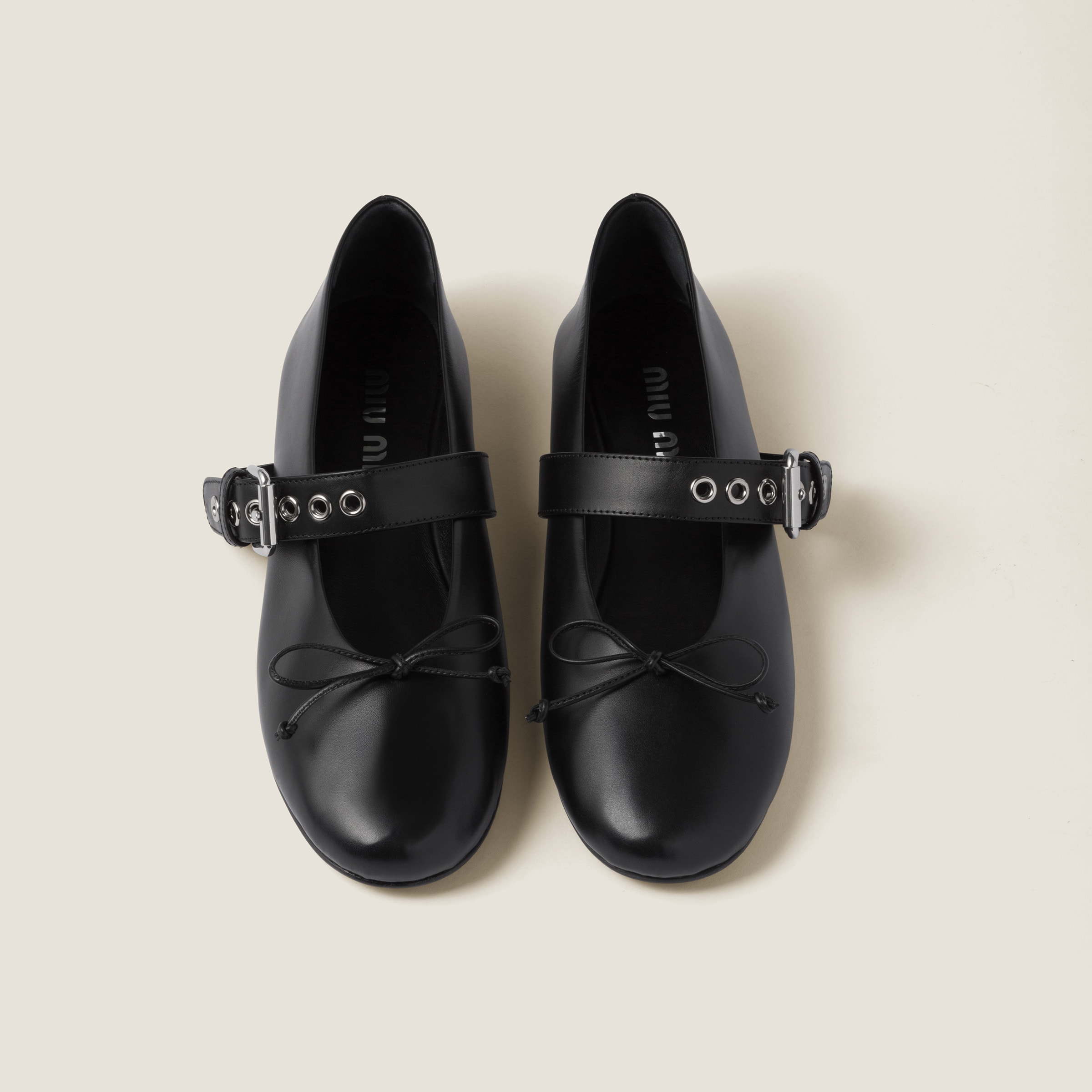 Shop Miumiu Leather Ballerinas In Black