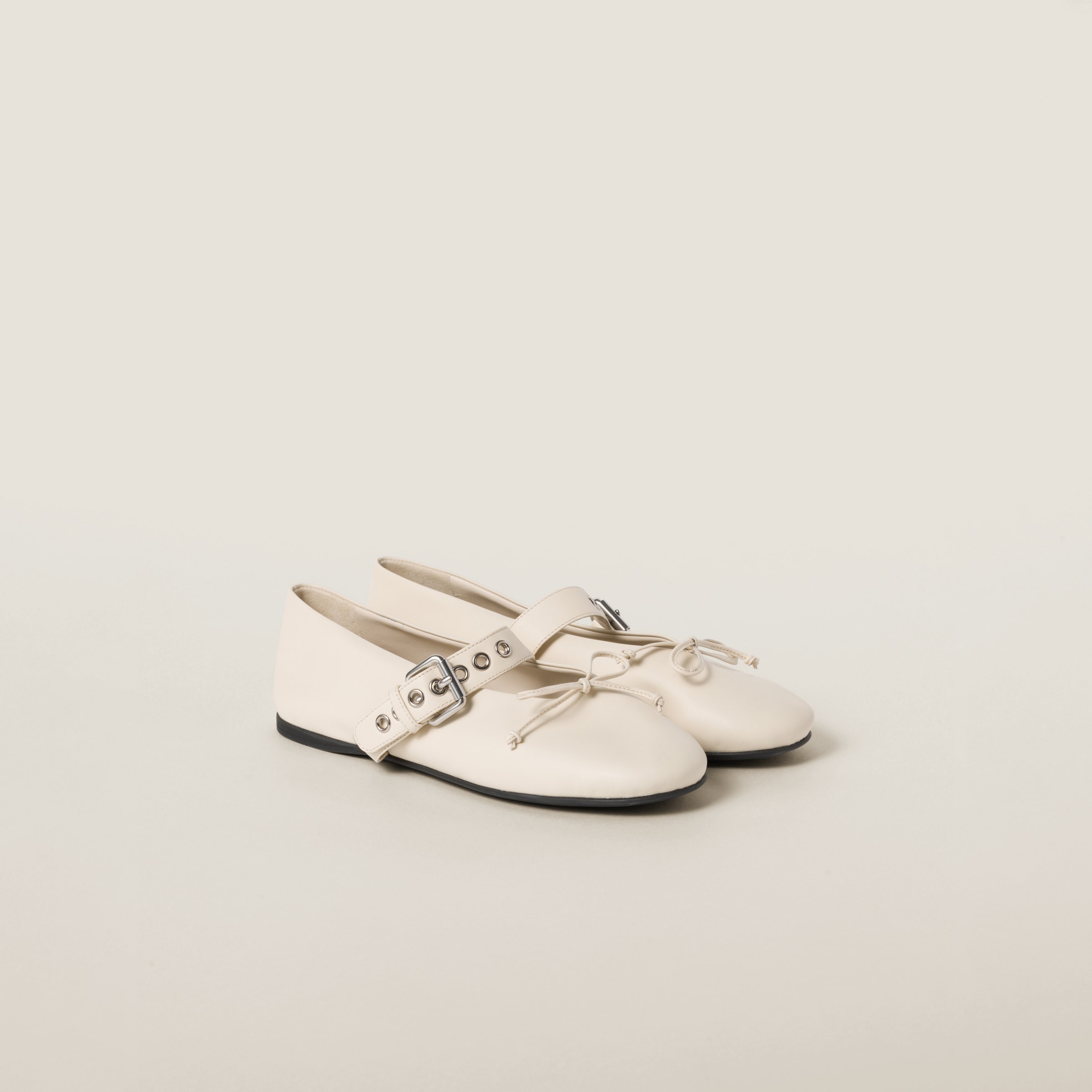 Miu Miu Leather Ballerinas In Ivory