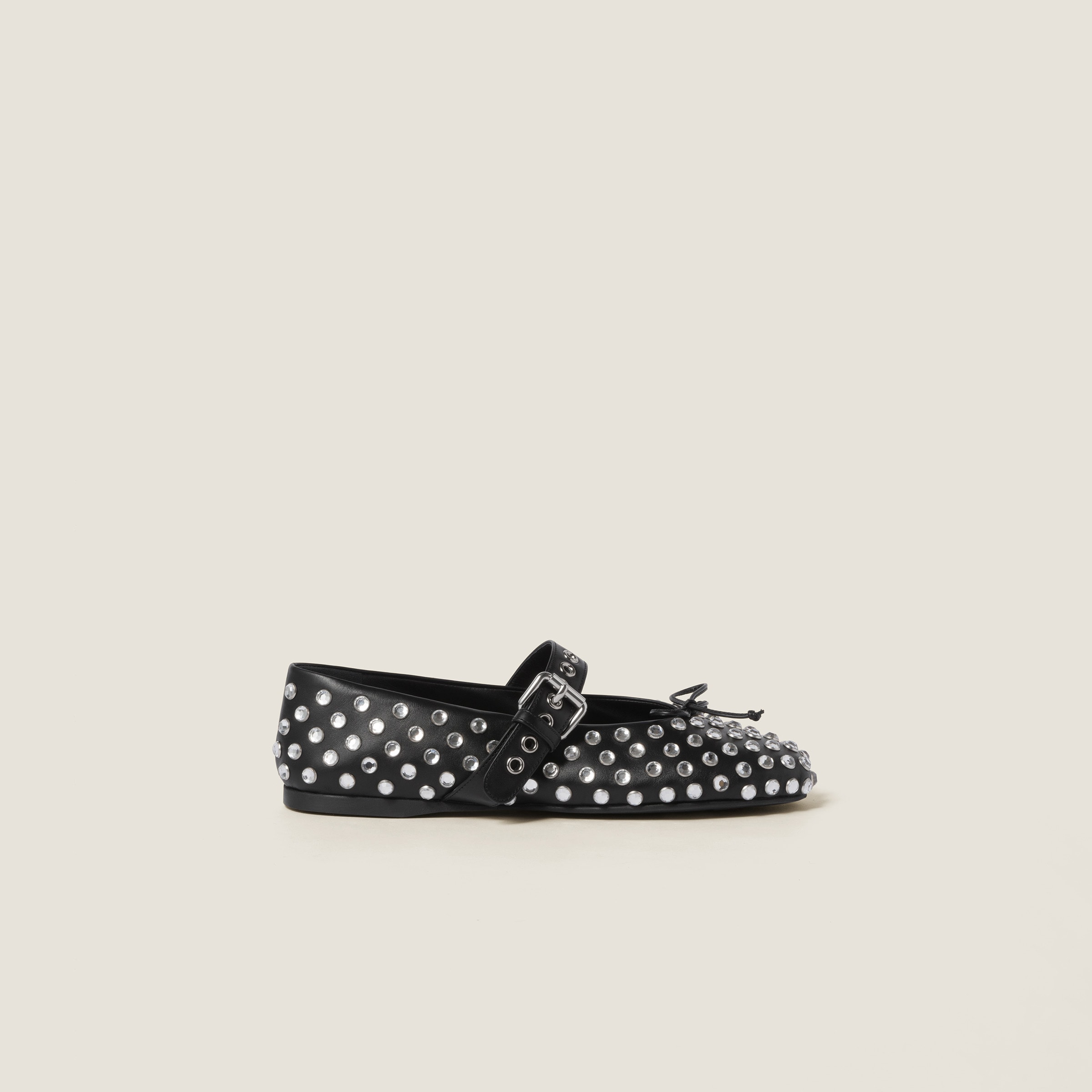 Shop Miumiu Leather Ballerinas In Black