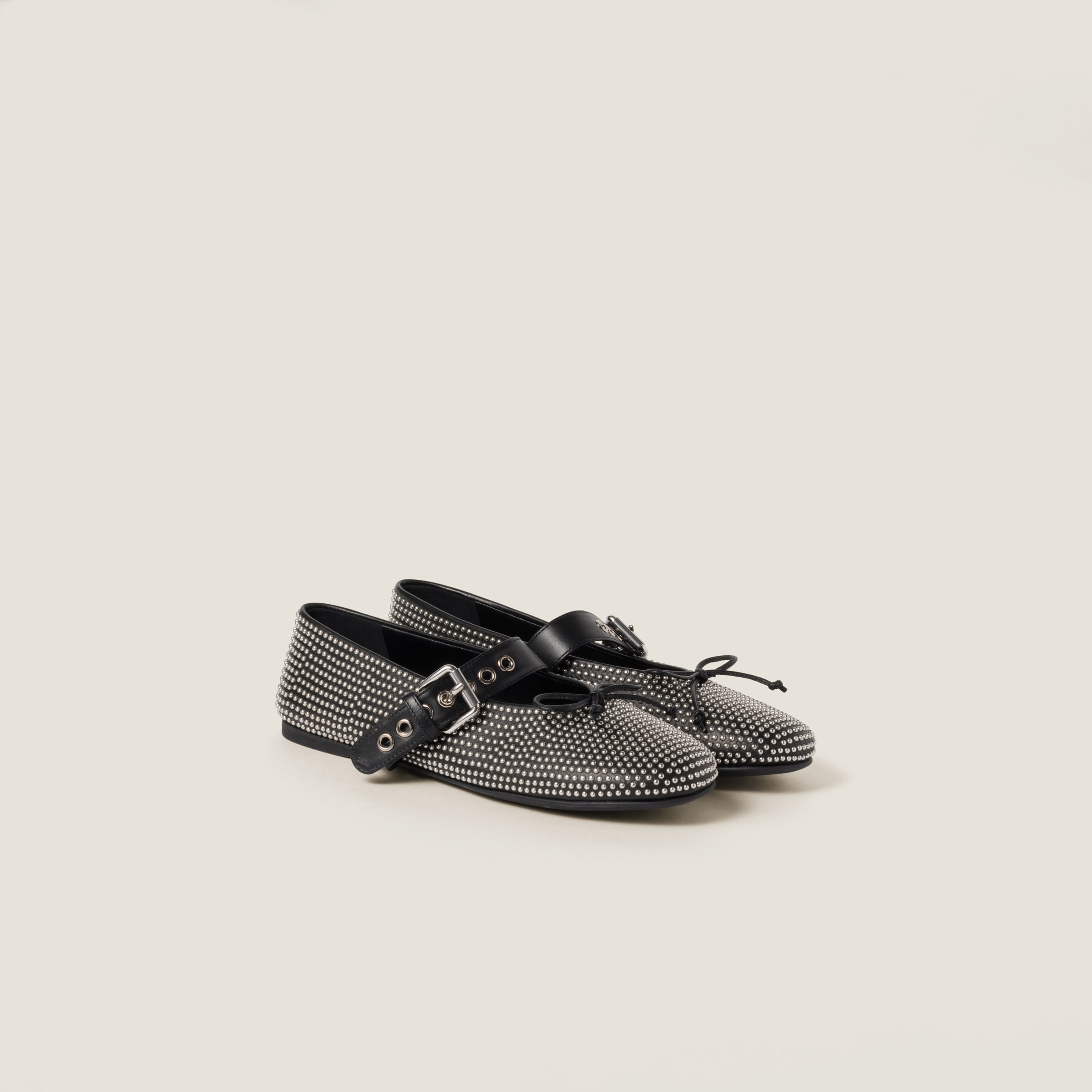 Miu Miu Embellished Leather Ballet Flats In Black
