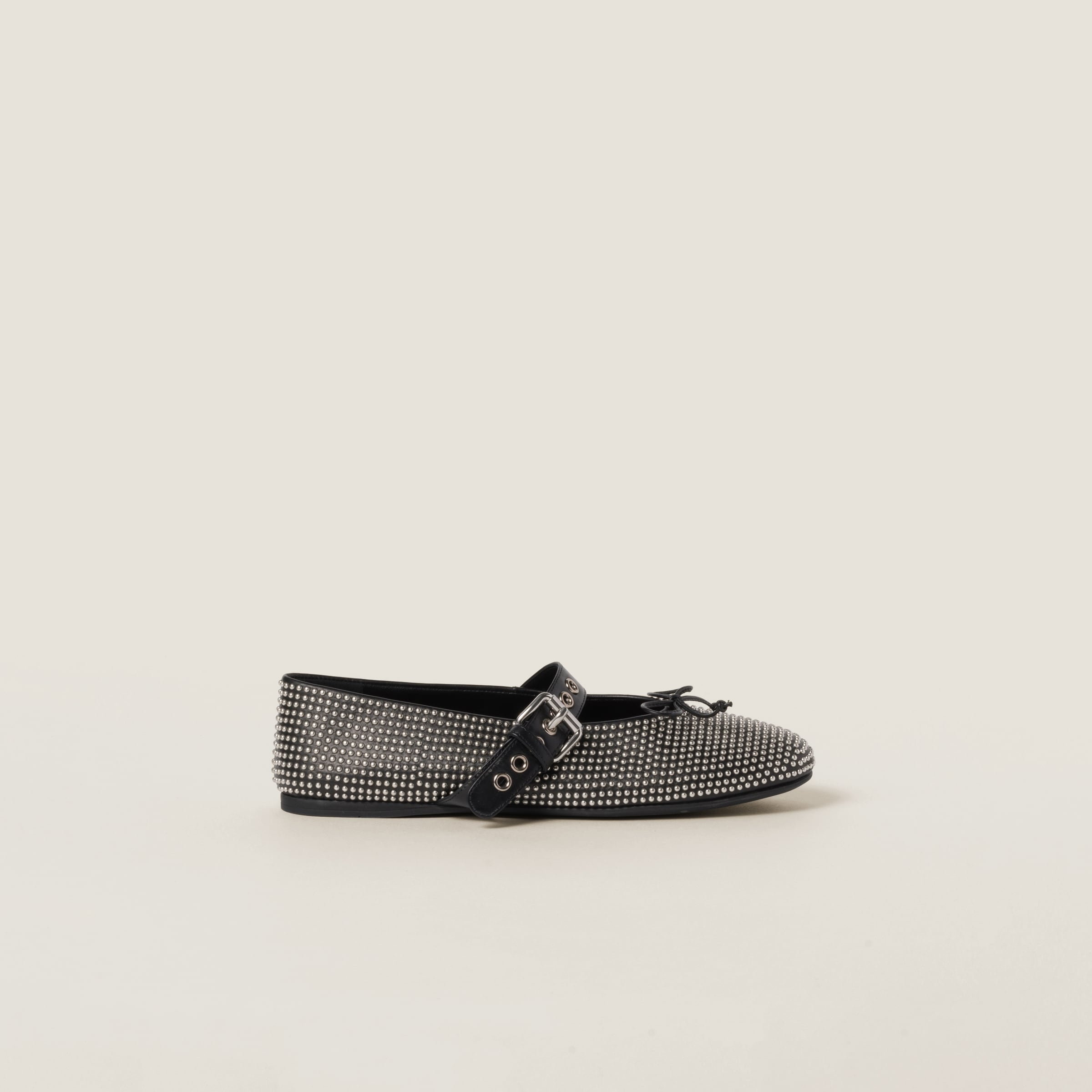 Miu Miu Embellished Leather Ballet Flats In Black