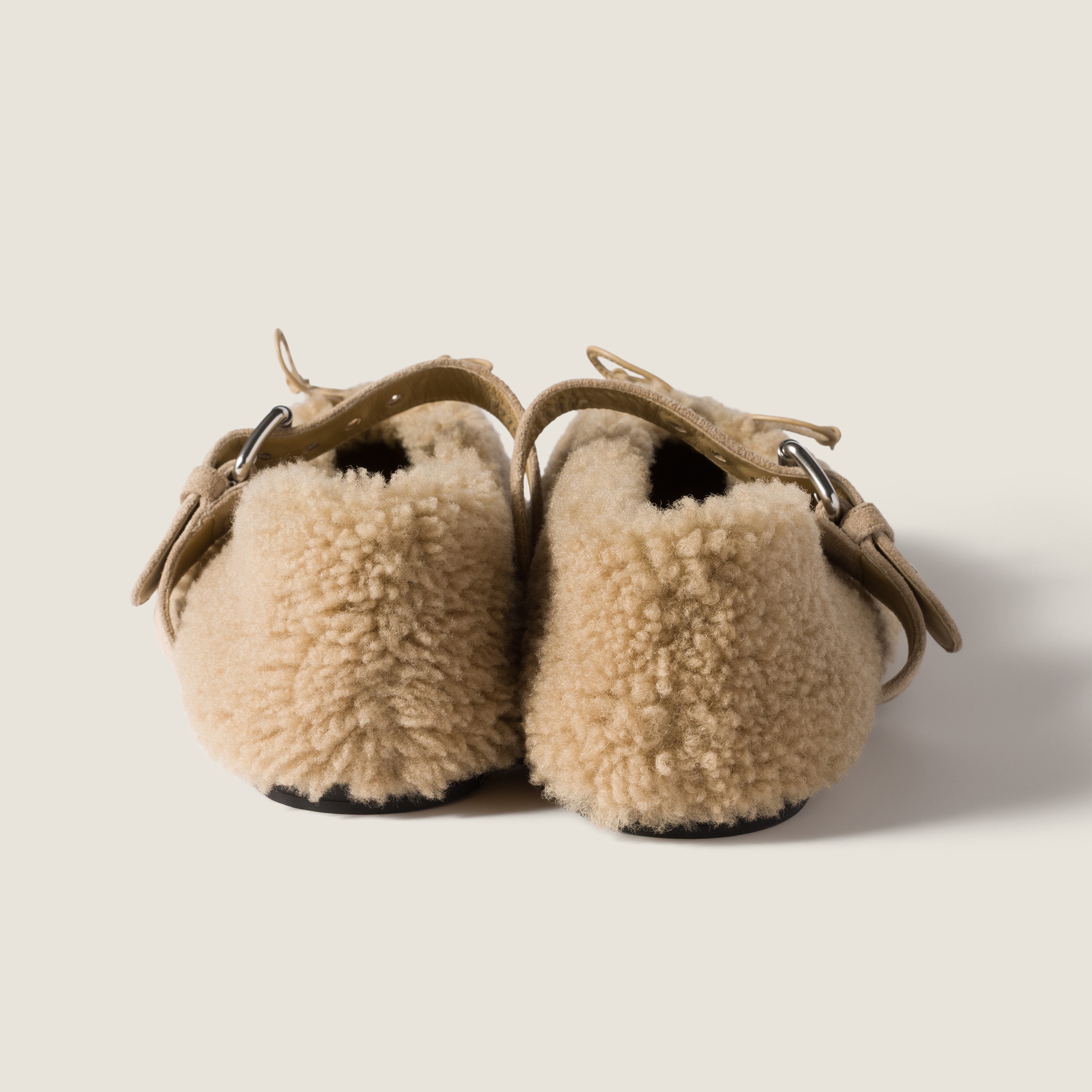 Miu Miu Shearling Mary Jane Ballerina Flats In Multi