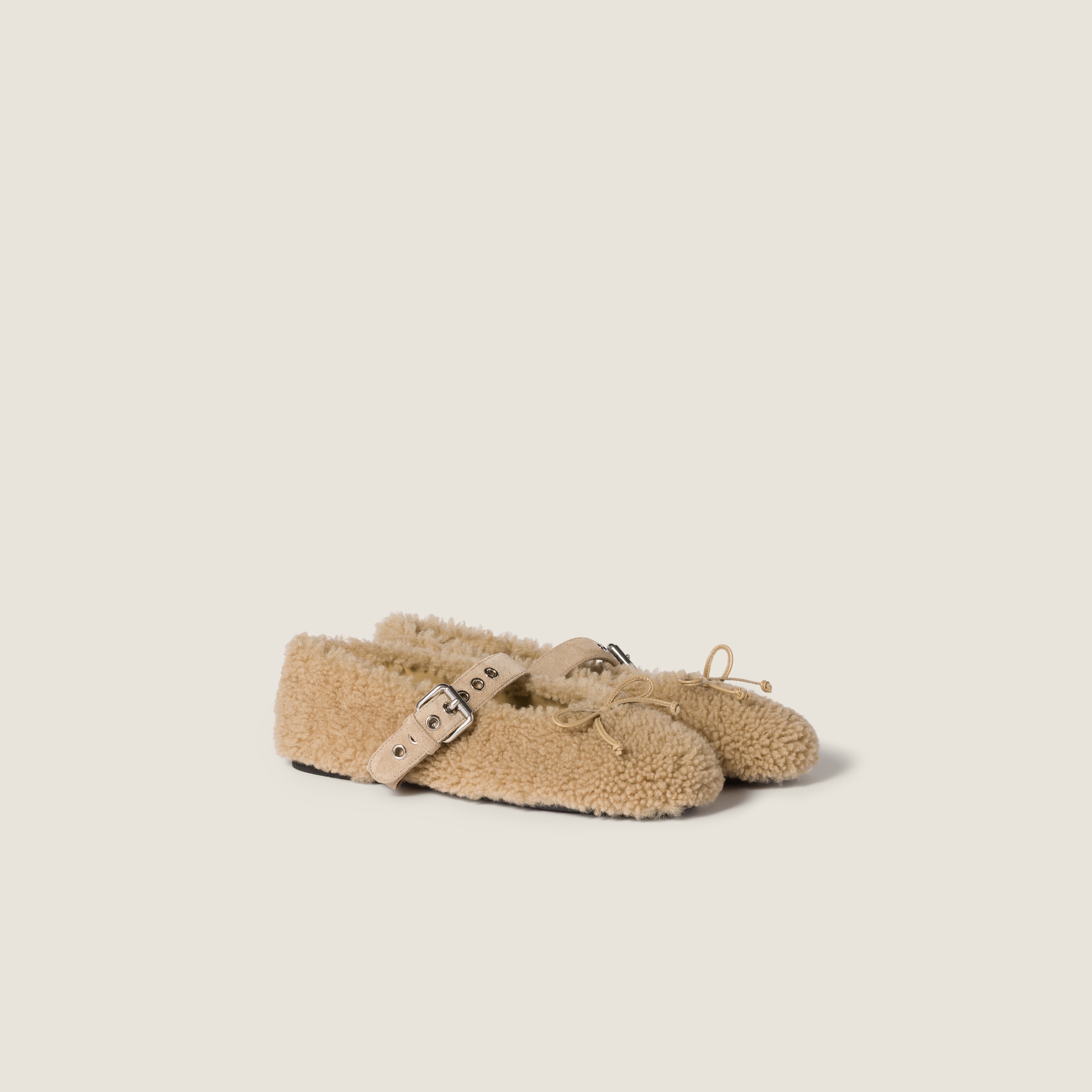 Miu Miu Shearling Mary Jane Ballerina Flats In Multi