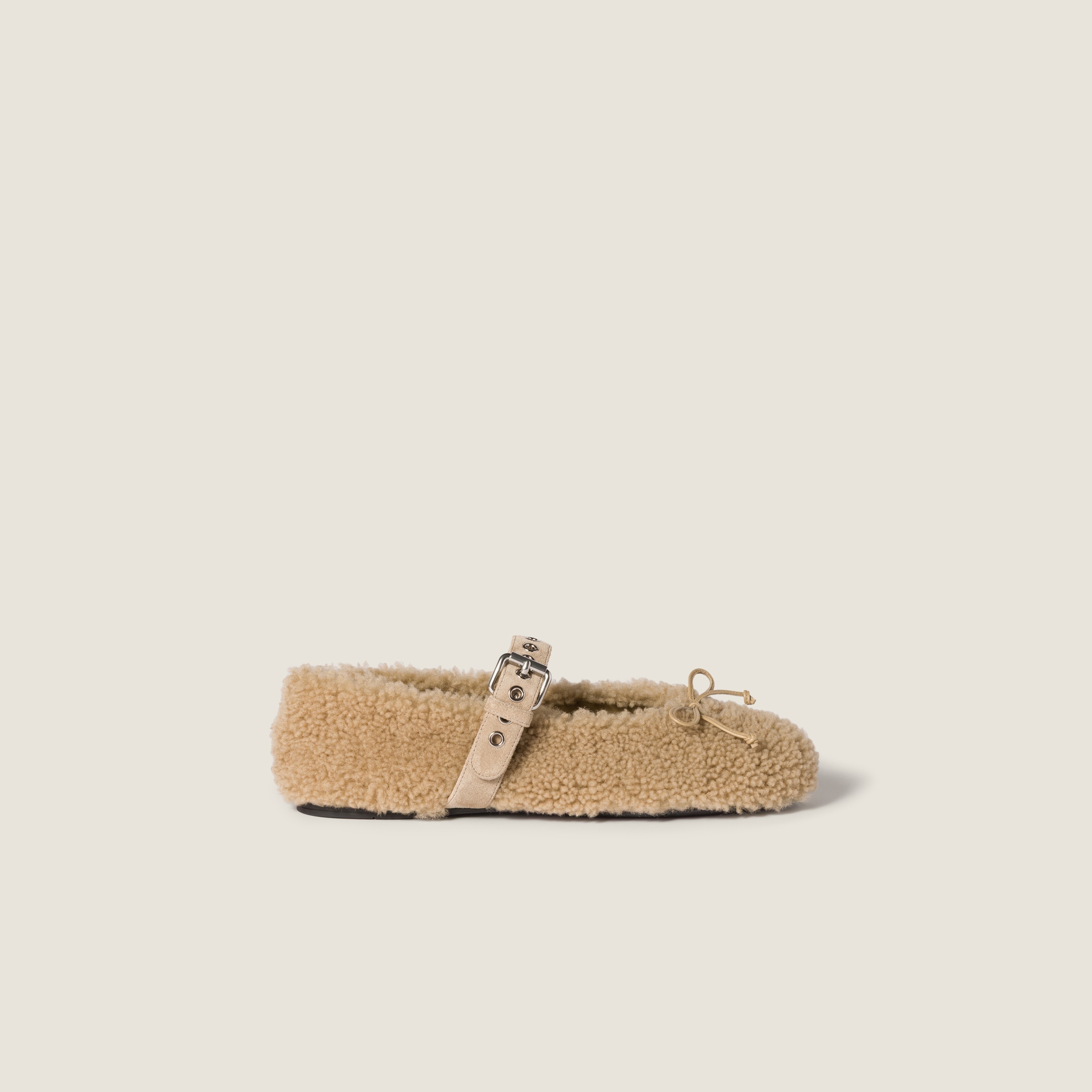 Miu Miu Shearling Mary Jane Ballerina Flats In Multi
