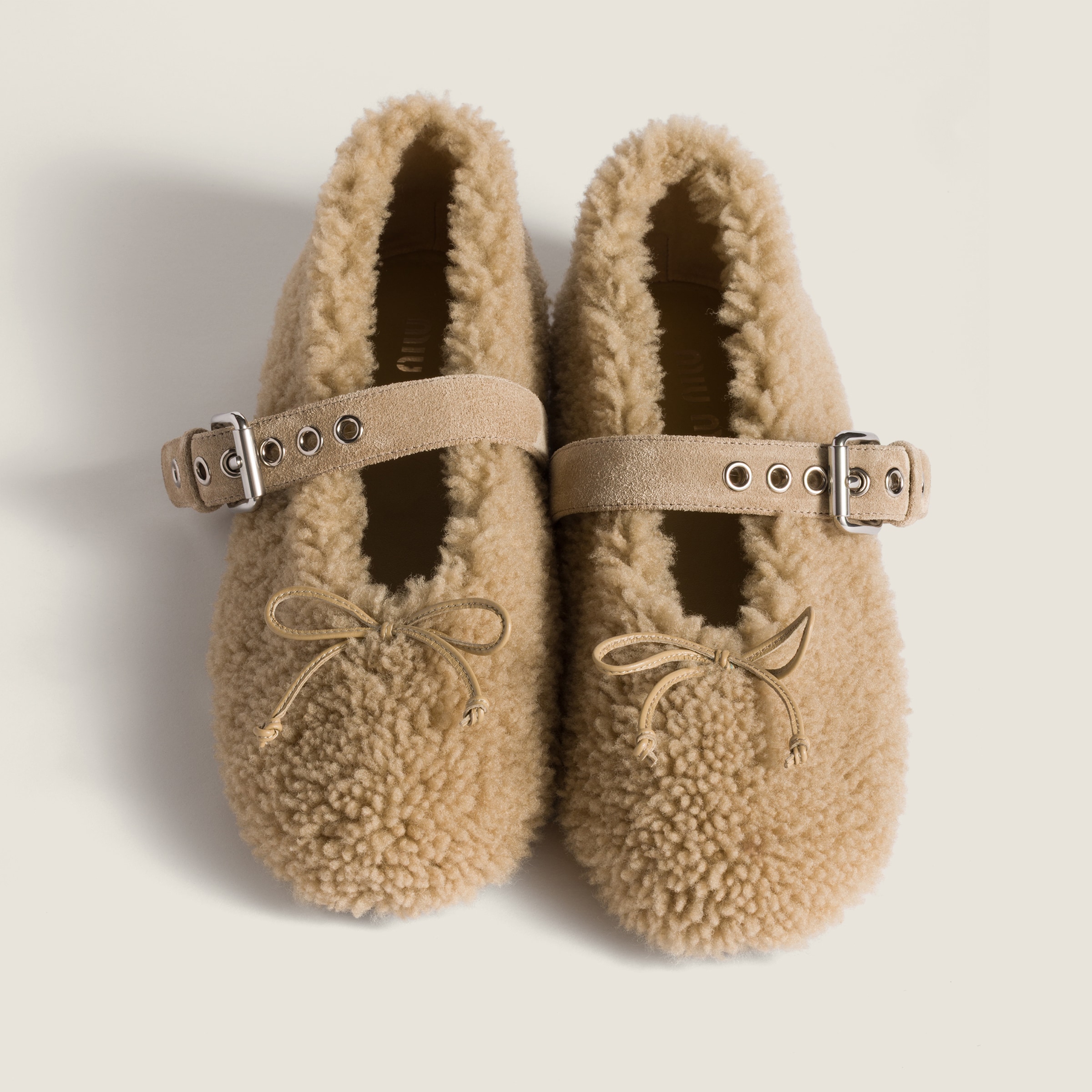 Miu Miu Shearling Mary Jane Ballerina Flats In Multi