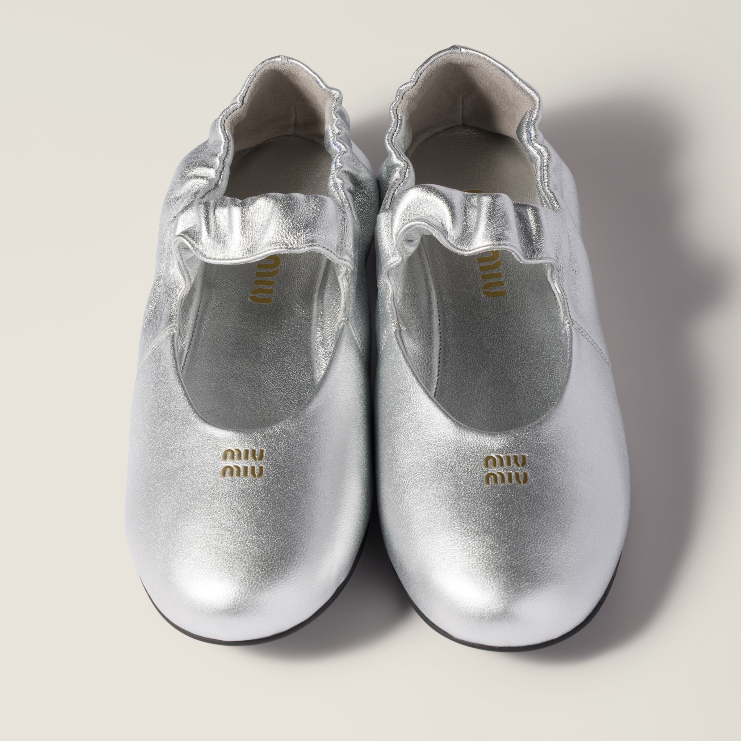 Silver Ruches Mordoré Nappa Leather Ballerinas | Miu Miu - United