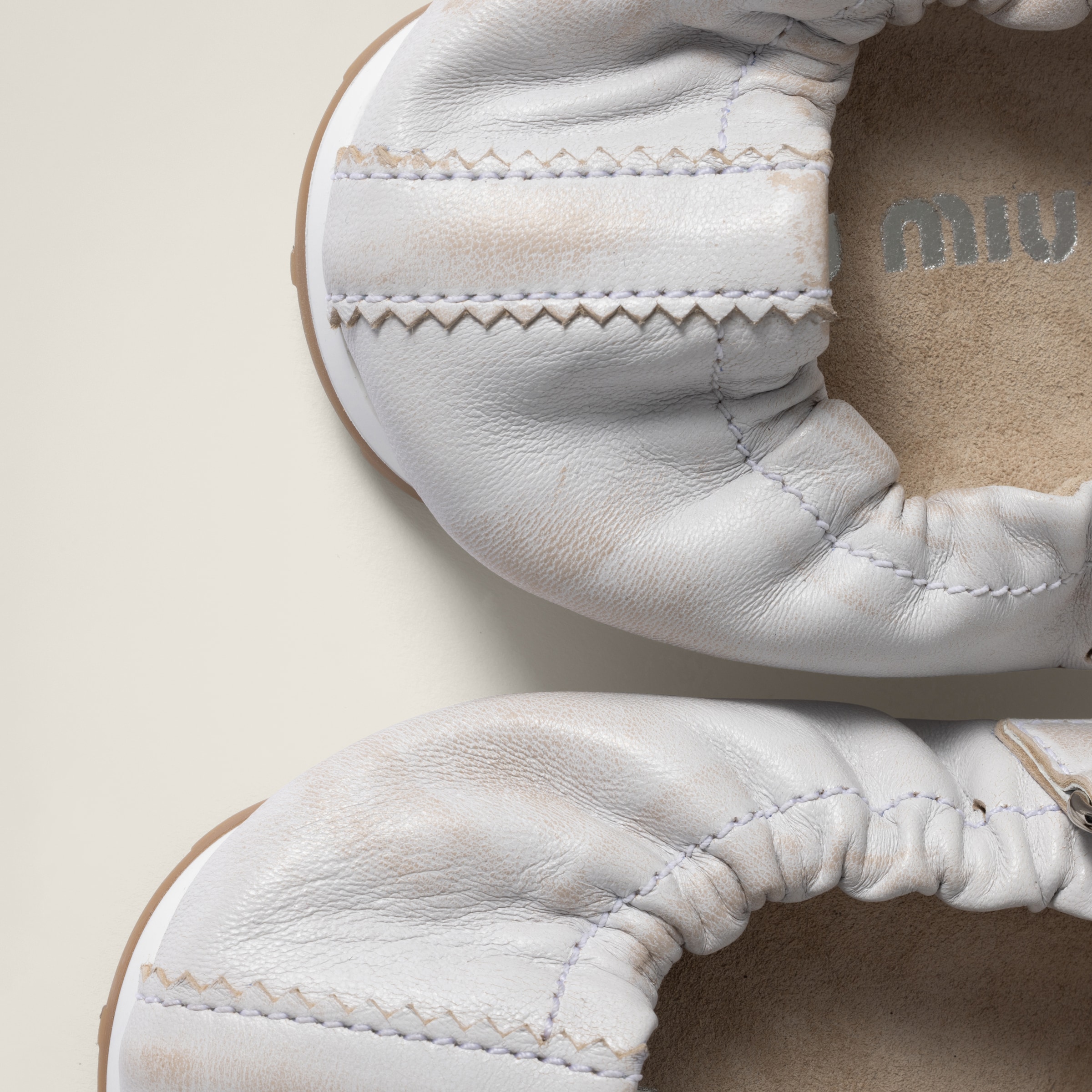 Miu Miu Bleached Nappa Leather Ballerinas In White