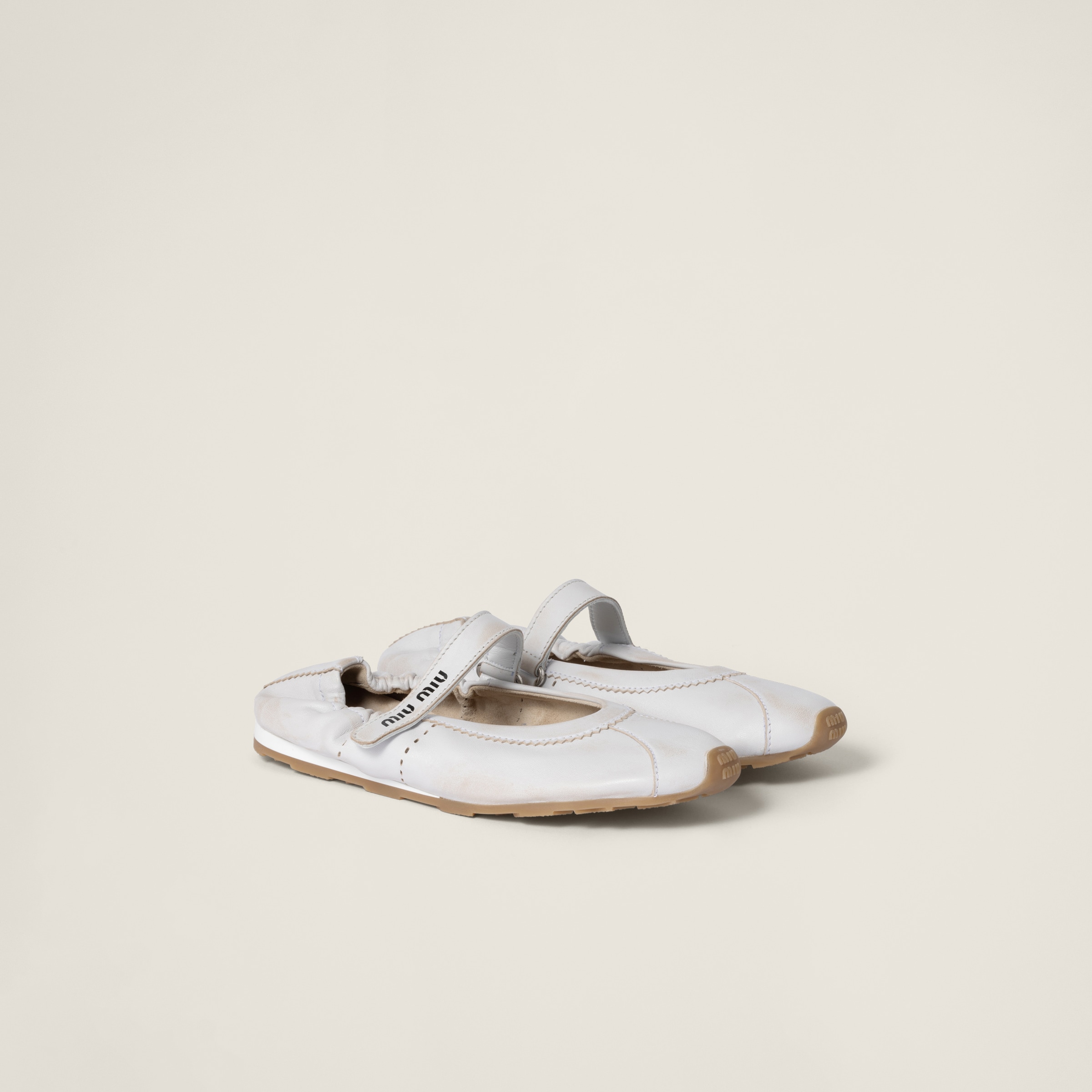 Miu Miu Bleached Nappa Leather Ballerinas In White