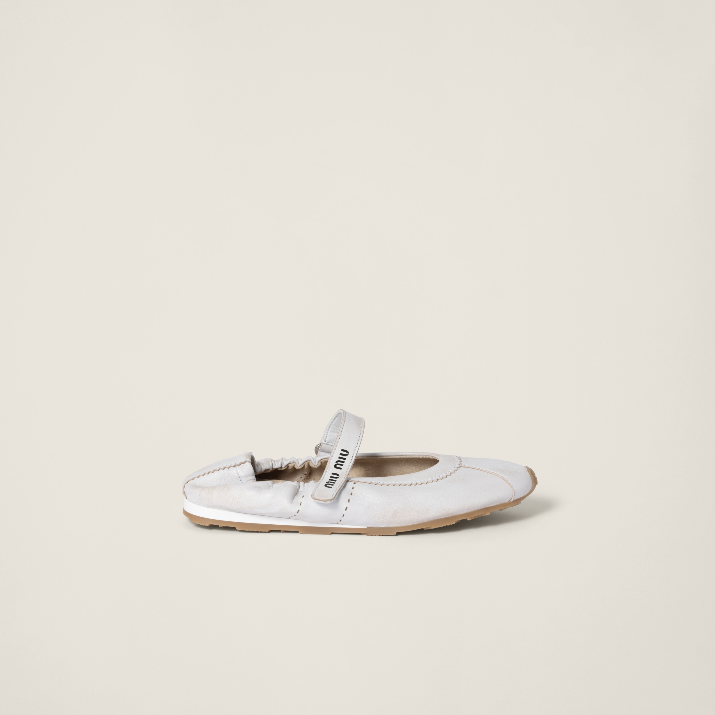Miu Miu Bleached Nappa Leather Ballerinas In White