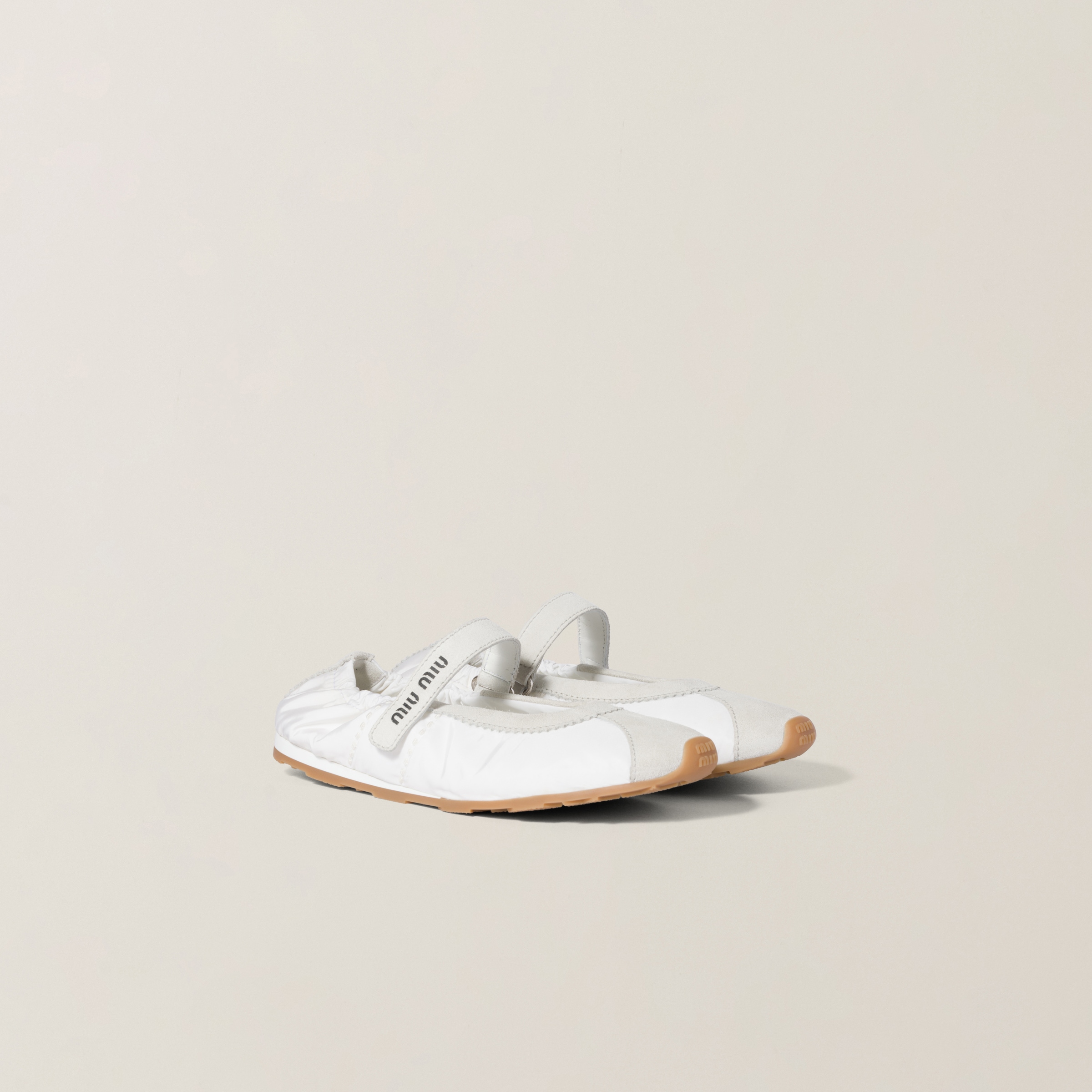 Miu Miu Plume Technical Fabric And Suede Ballerinas In White