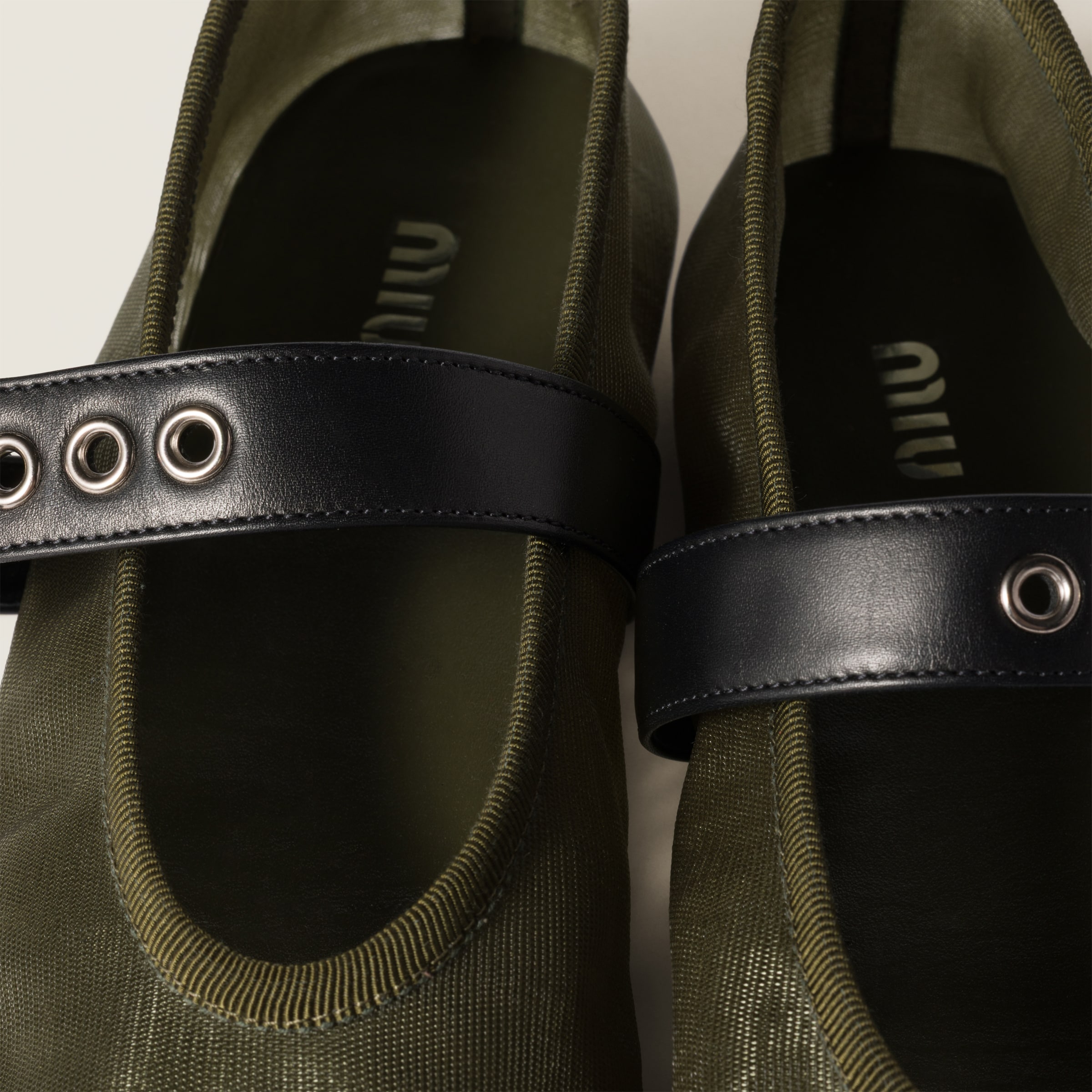 Olive Green Mesh Fabric Ballerinas | Miu Miu