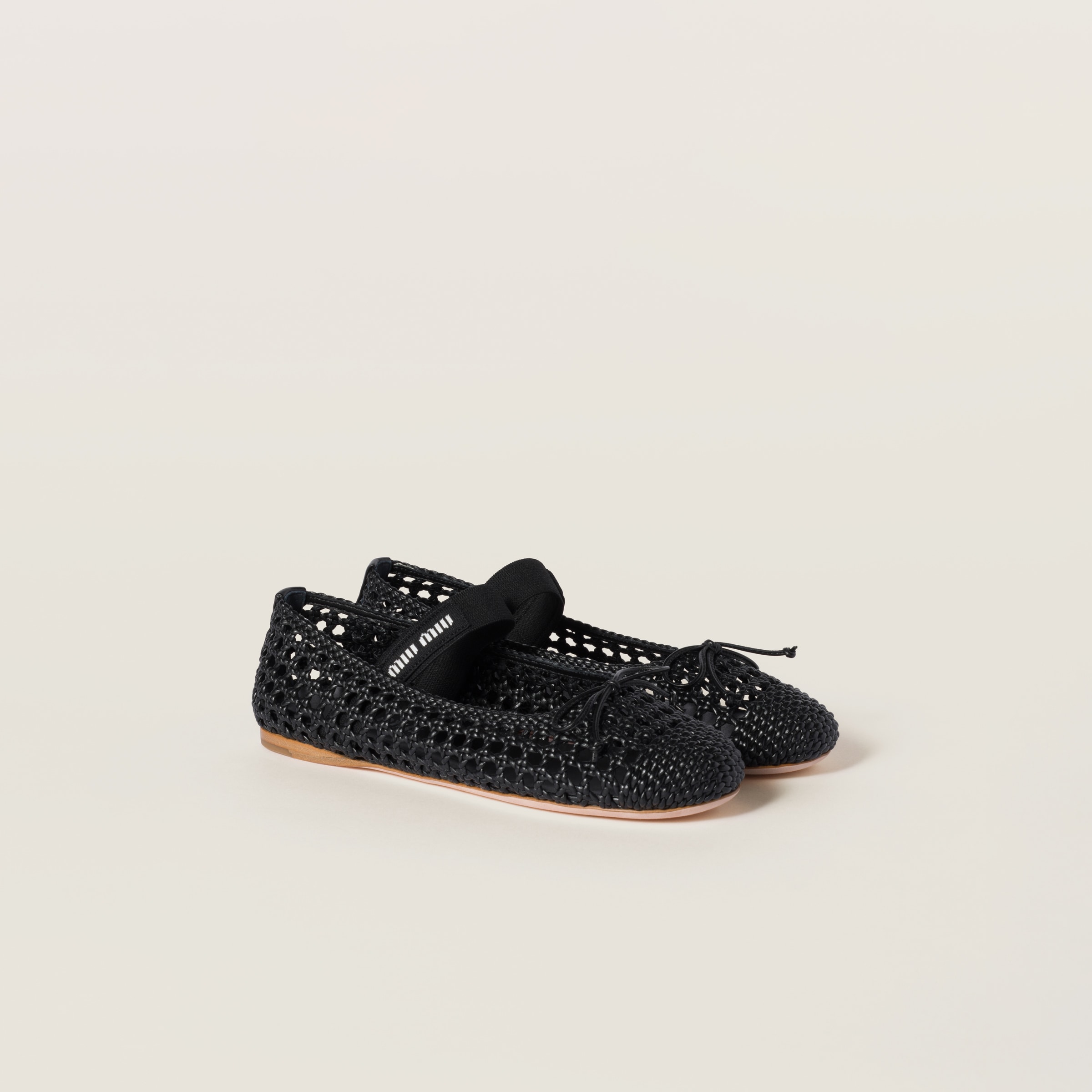 Miu Miu Woven Nappa Leather Ballerinas In Black