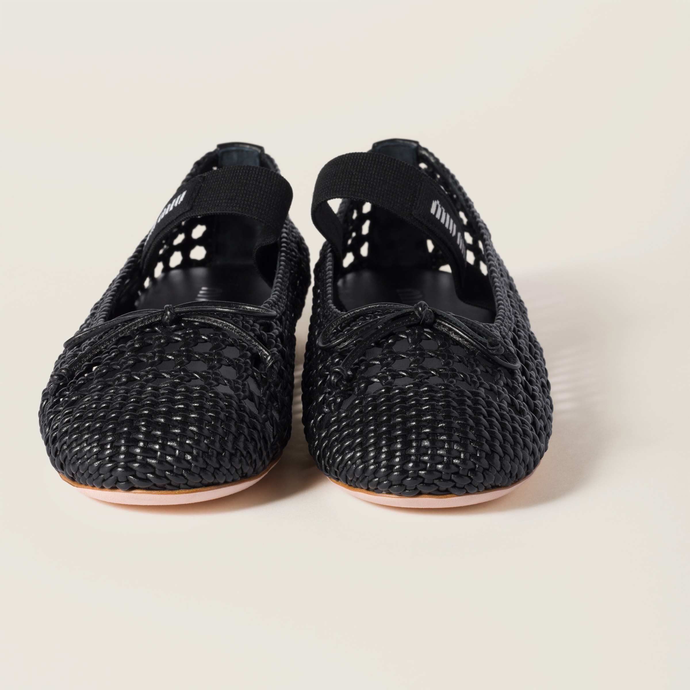 Miu Miu Woven Nappa Leather Ballerinas In Black