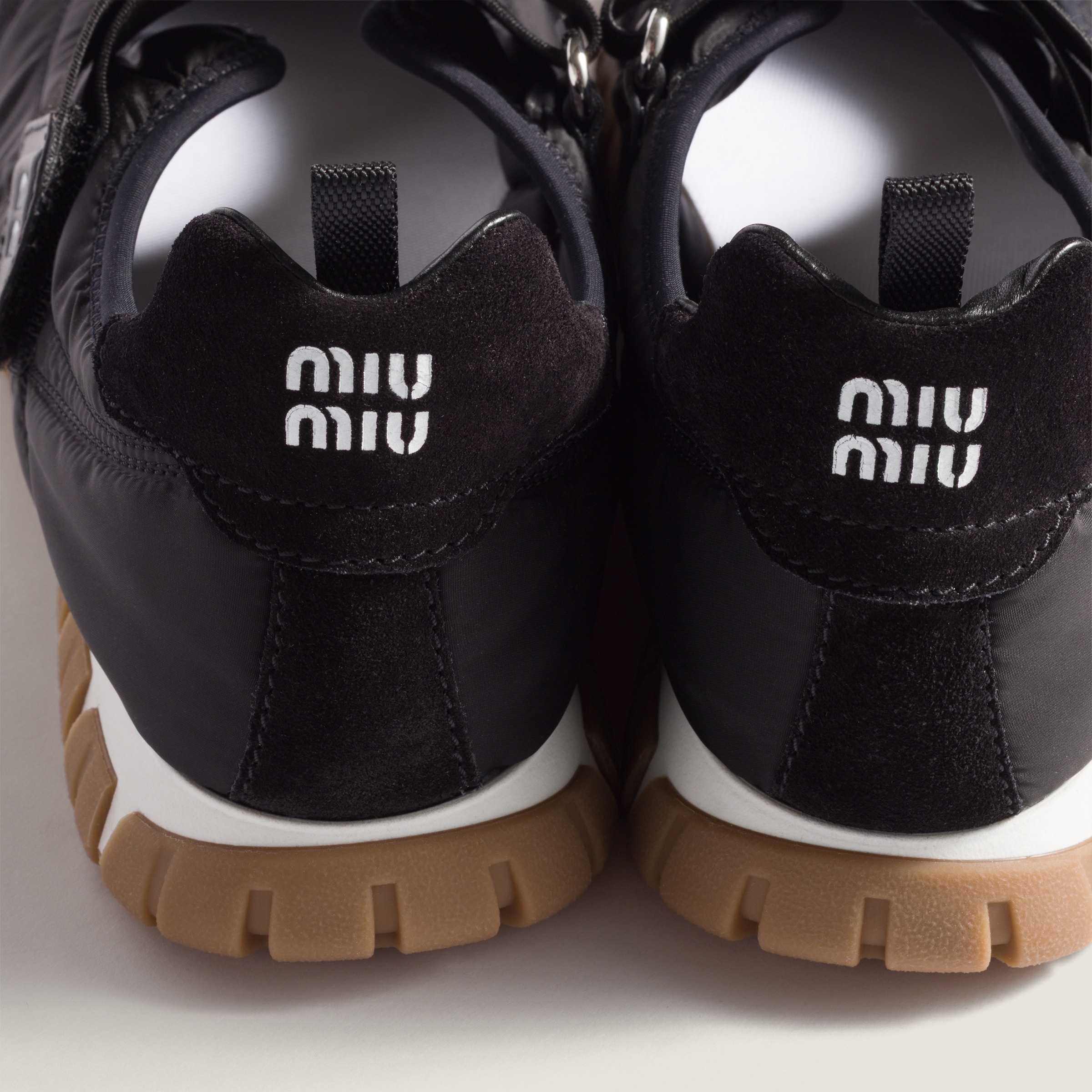 Miu Miu Tyre Technical Fabric And Suede Ballerinas In Black