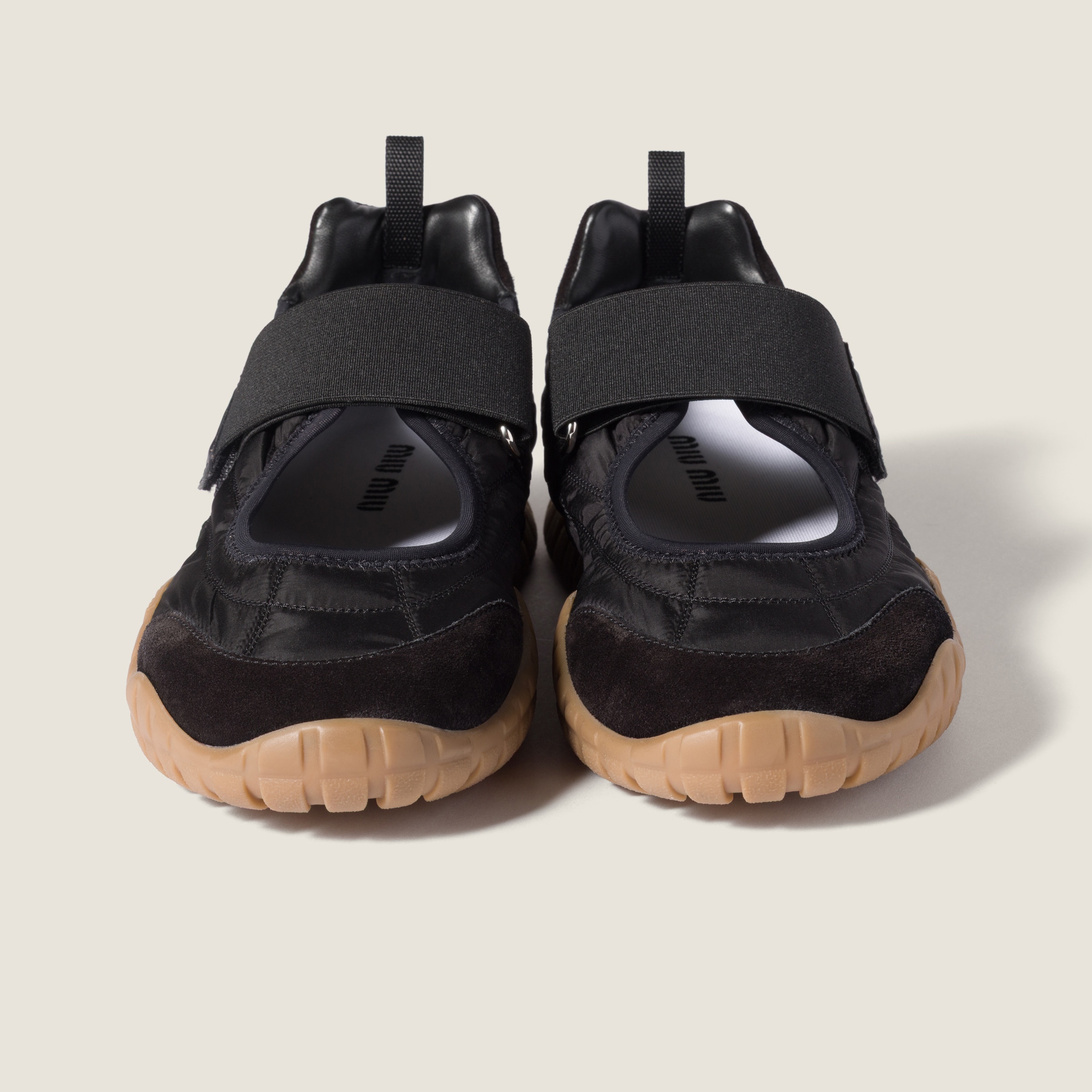 Miu Miu Tyre Technical Fabric And Suede Ballerinas In Black