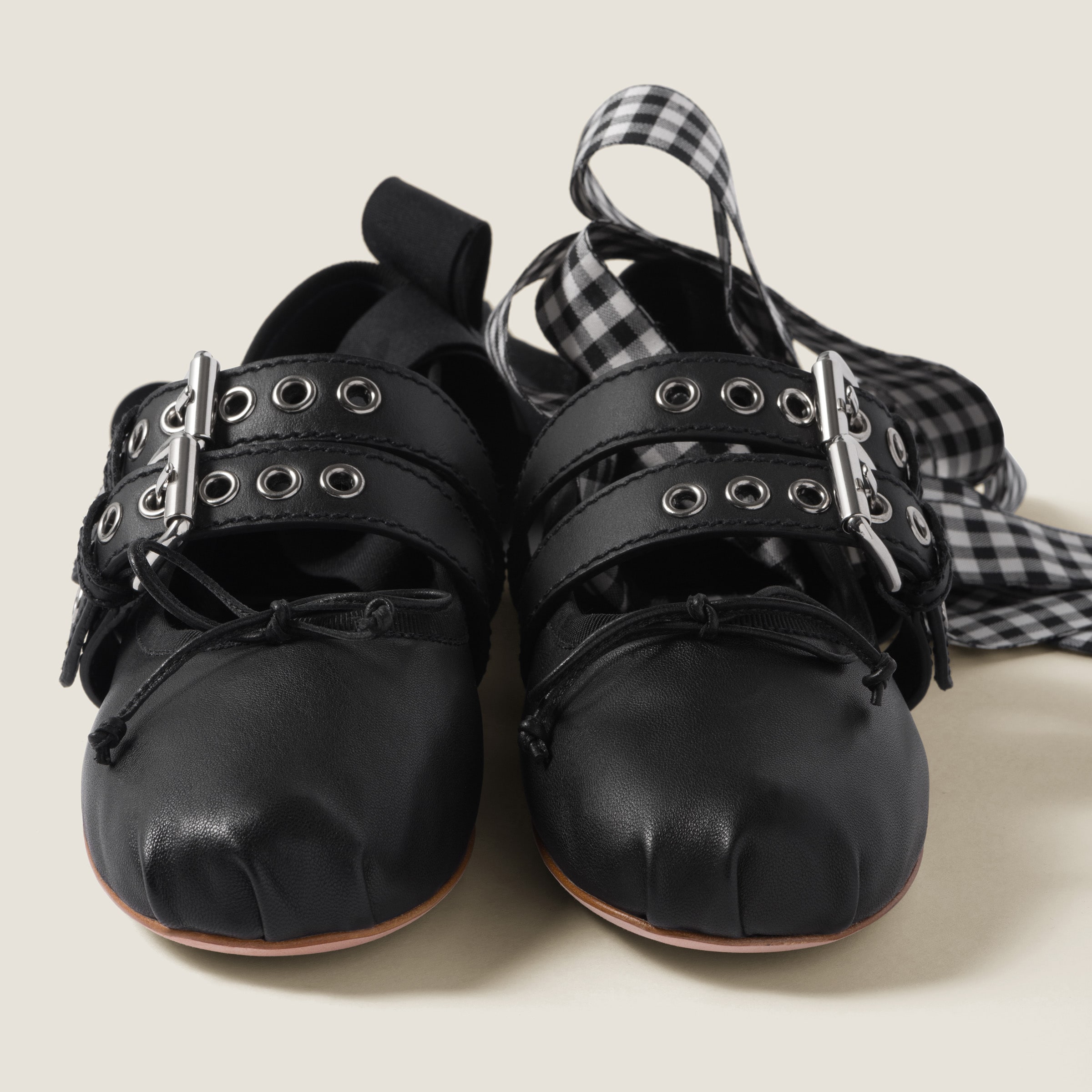 Shop Miumiu Nappa And Calf Leather Ballerinas In Black