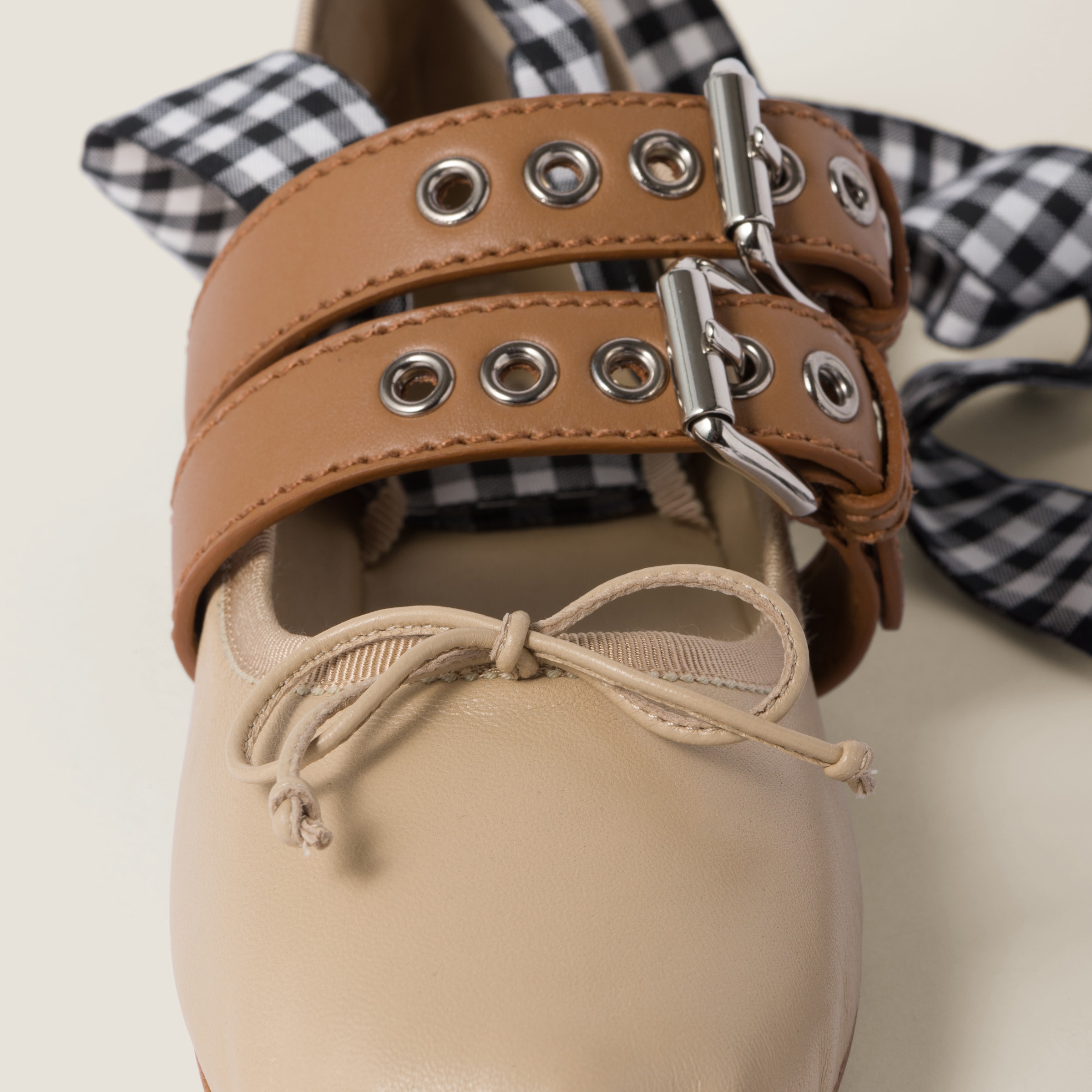 MIUMIU 26S BALLERINAS IN DARK BROWN RUCHES NAPPA CALFSKIN