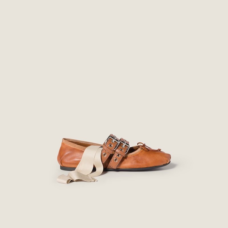 Nappa and calf leather ballerinas