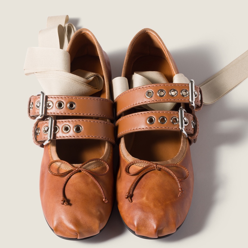 Nappa and calf leather ballerinas