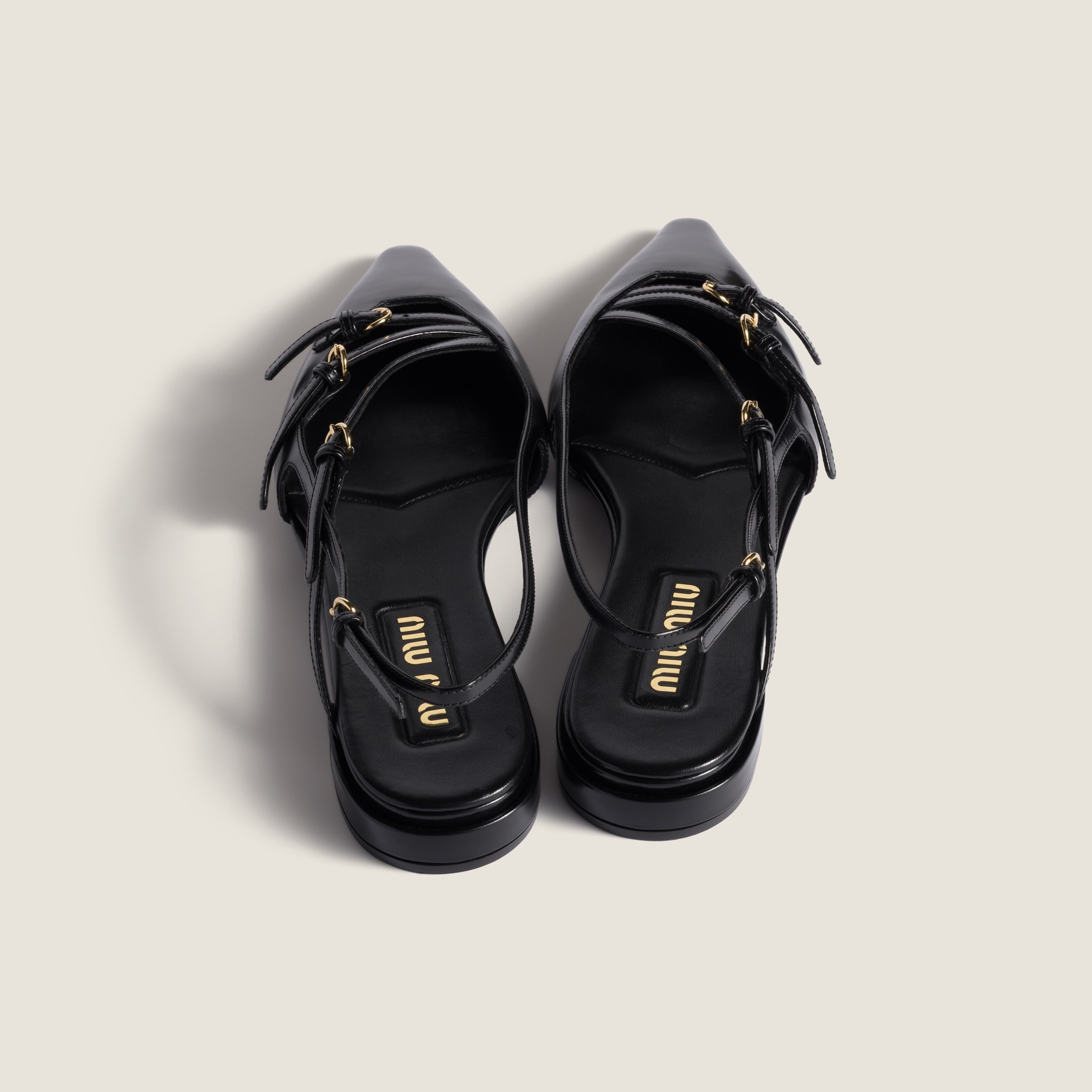 Miu Miu Leather Slingback Ballerinas With Buckles