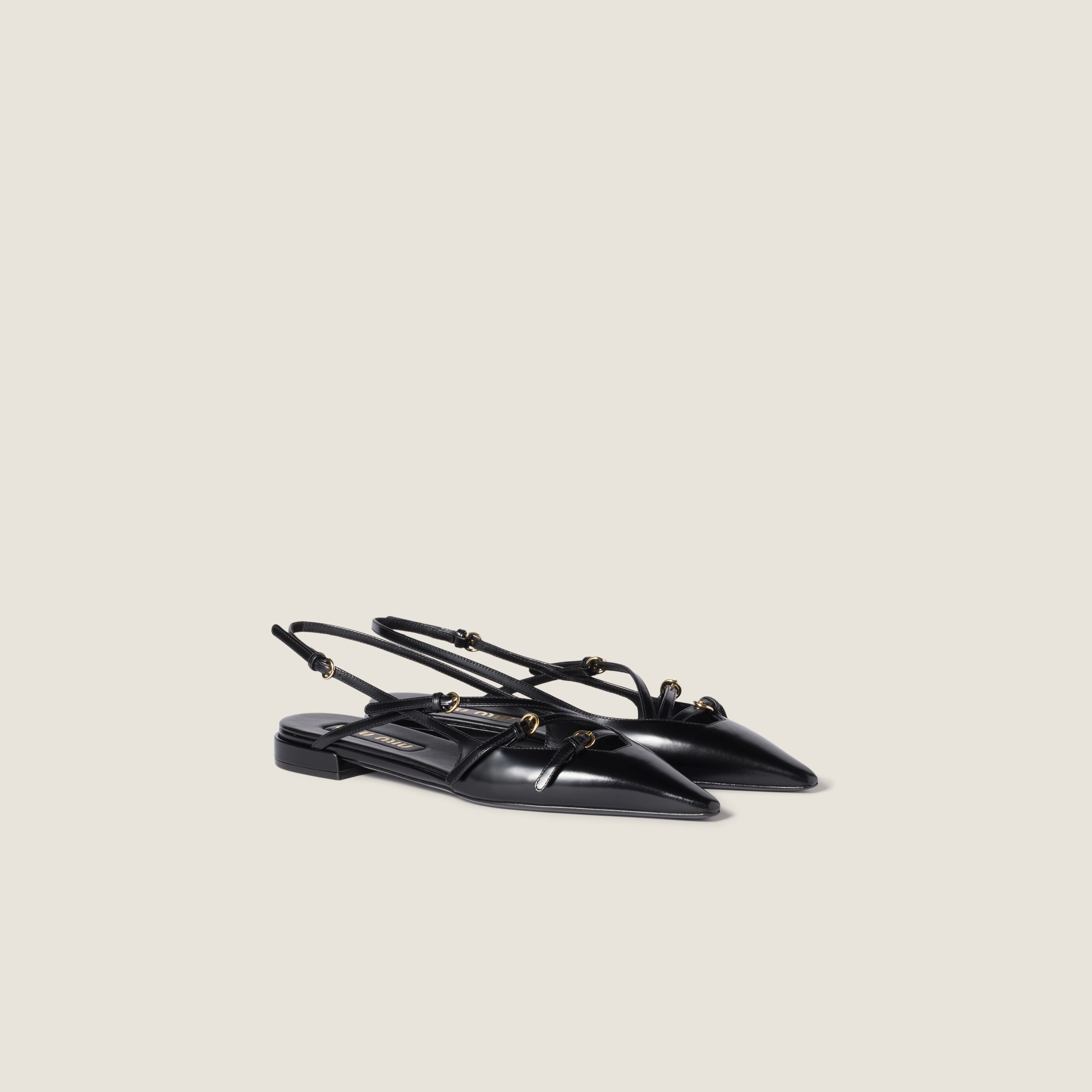 Miu Miu Leather Slingback Ballerinas With Buckles