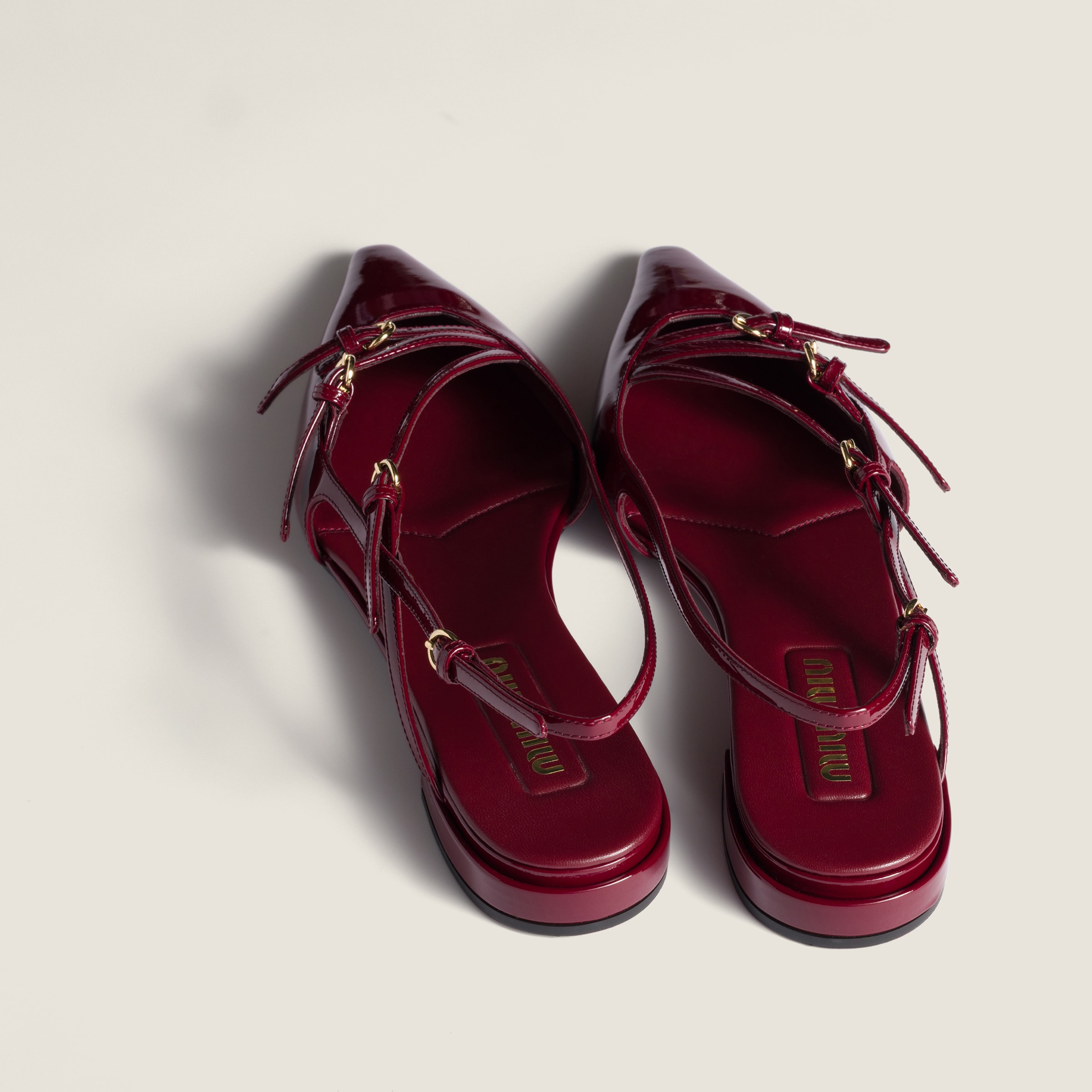 Miu Miu Patent Leather Slingback Ballerinas With Buckles