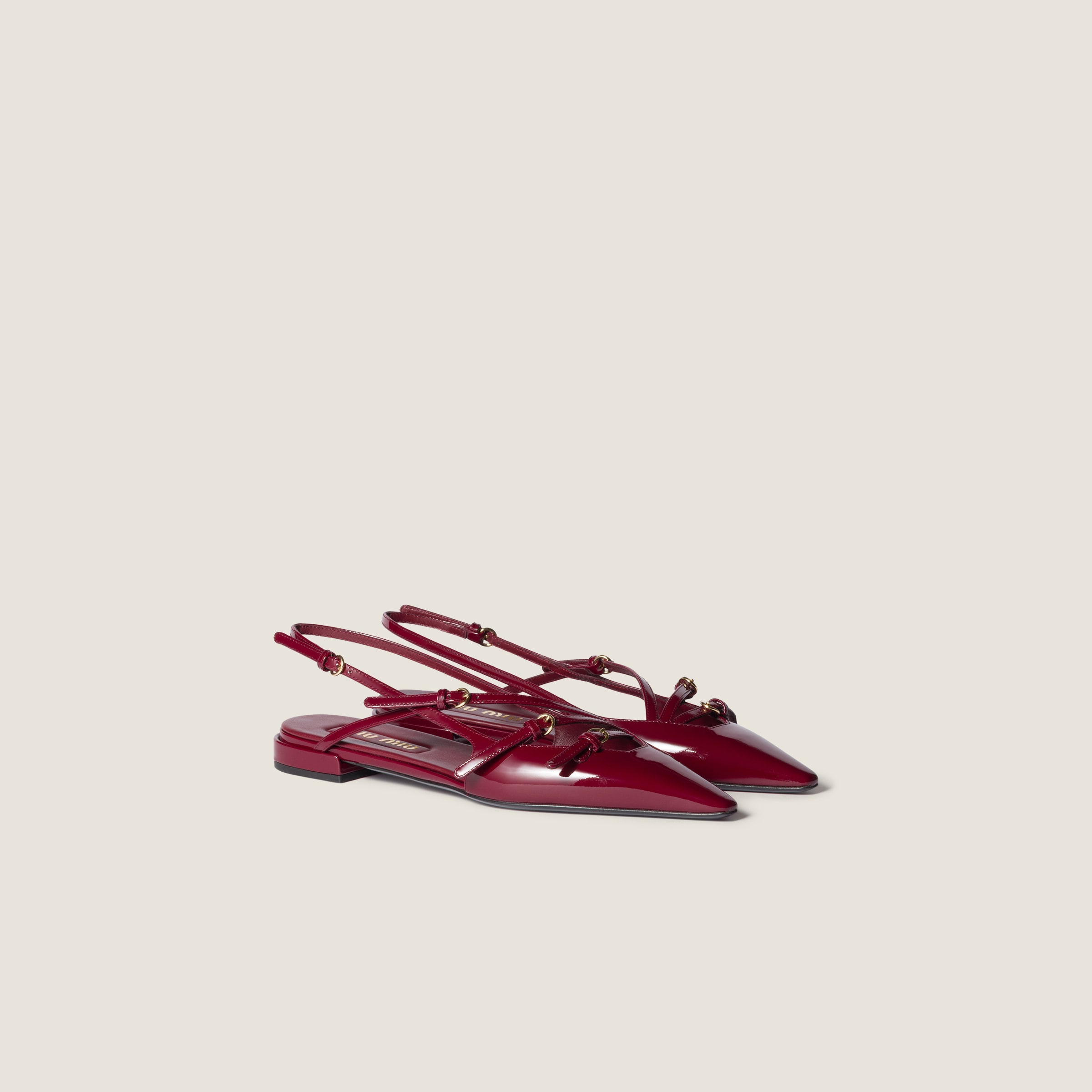 Miu Miu Patent Leather Slingback Ballerinas With Buckles