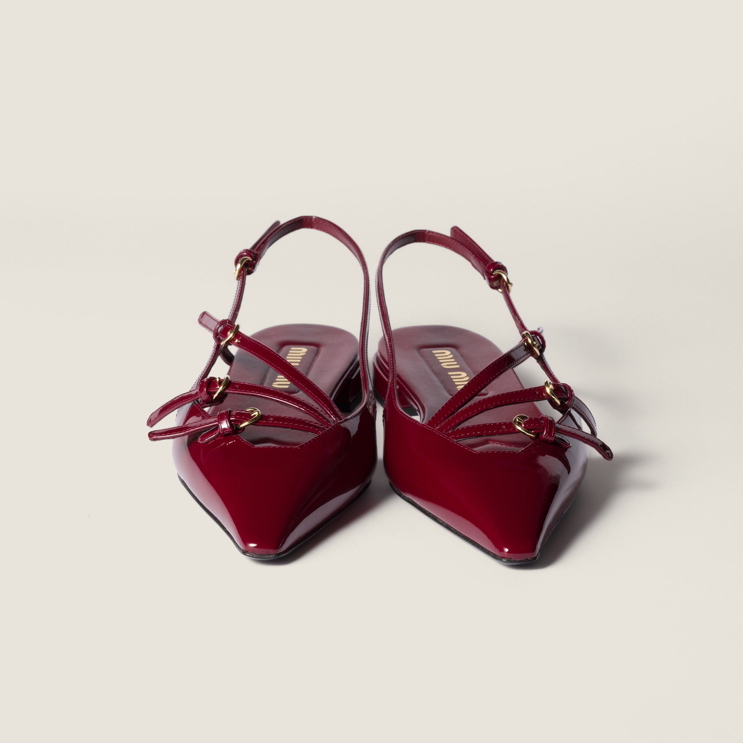 Miu Miu Patent Leather Slingback Ballerinas With Buckles