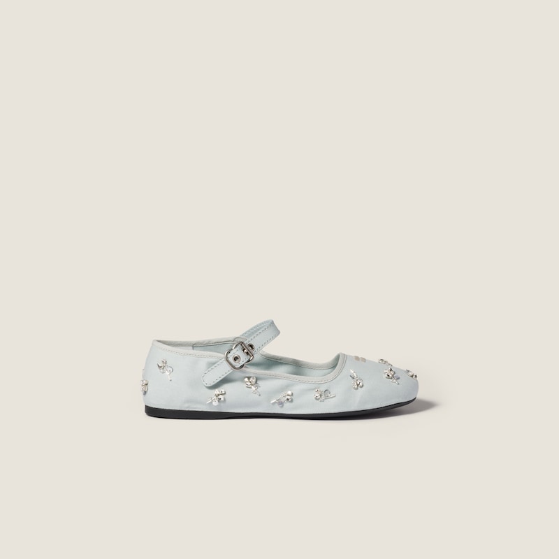 Embroidered drill ballerinas