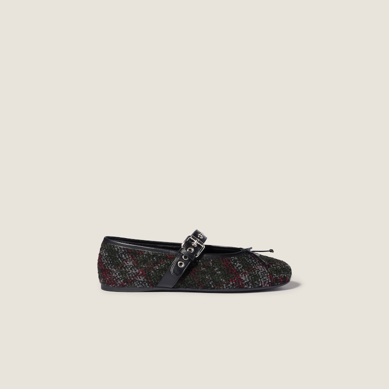 Ballerinas aus kariertem Tweed