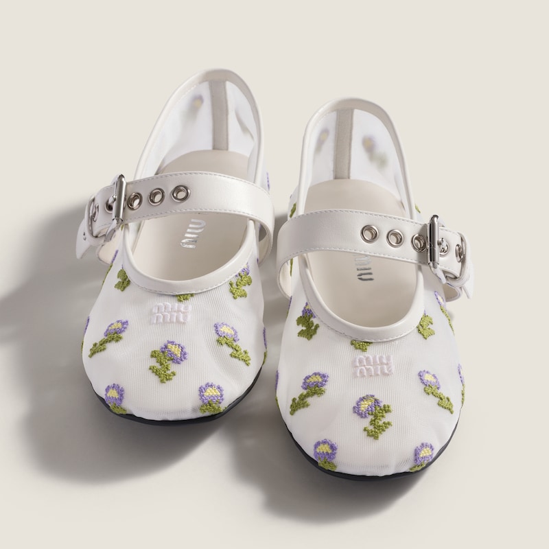 Embroidered mesh ballerinas