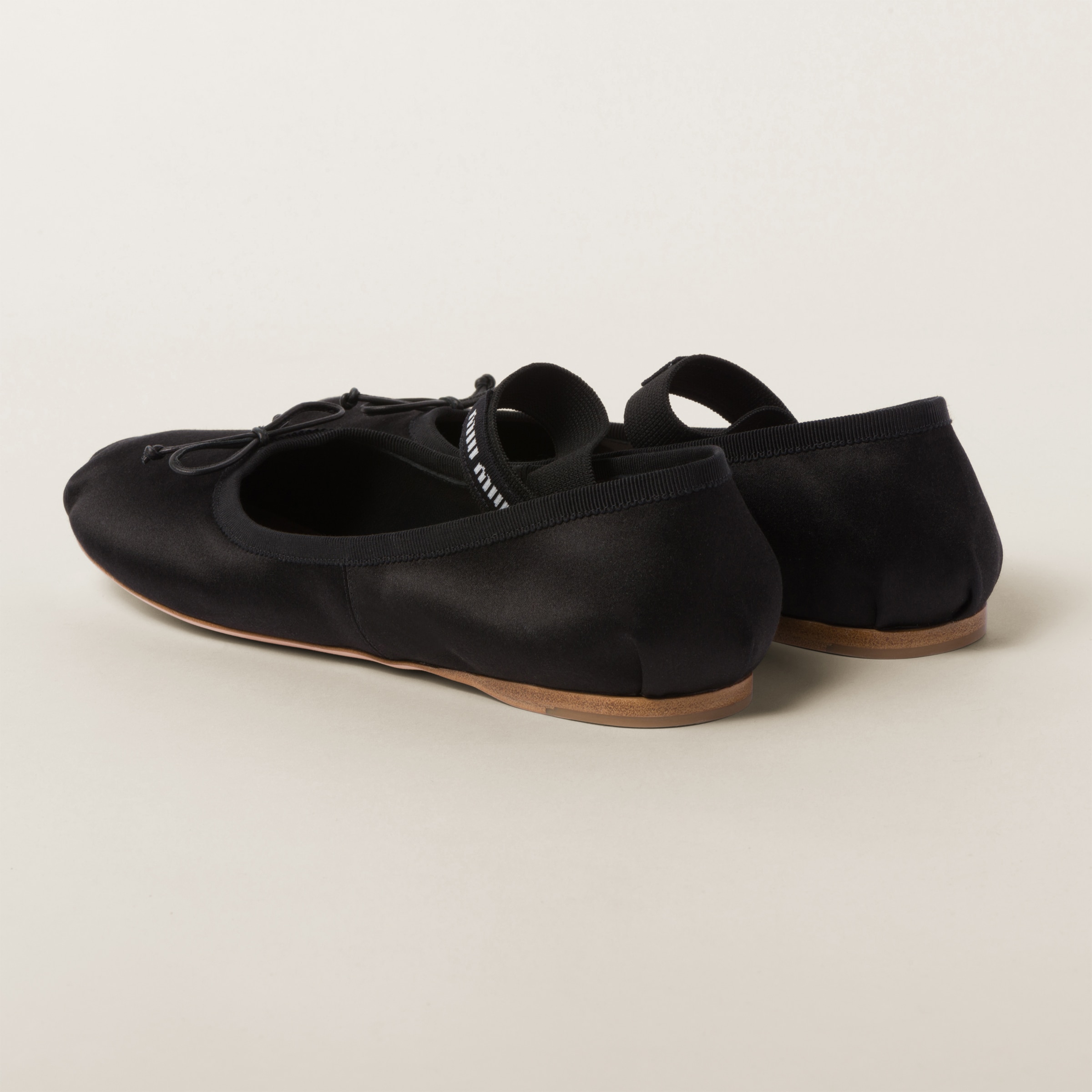 Shop Miumiu Satin Ballerinas In Black