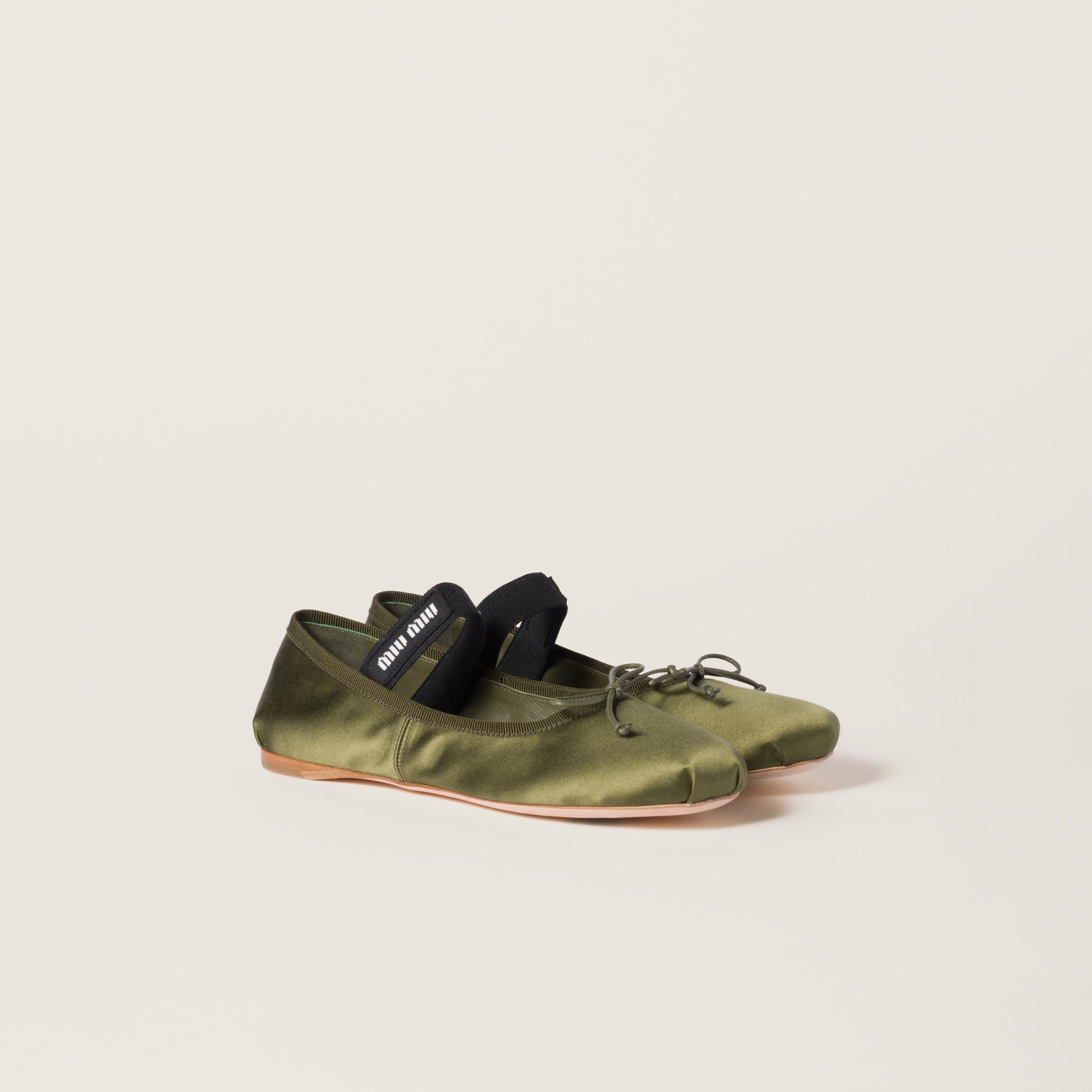 Olive Green Satin Ballerinas | Miu Miu Olive Green Satin Ballerinas | Miu Miu