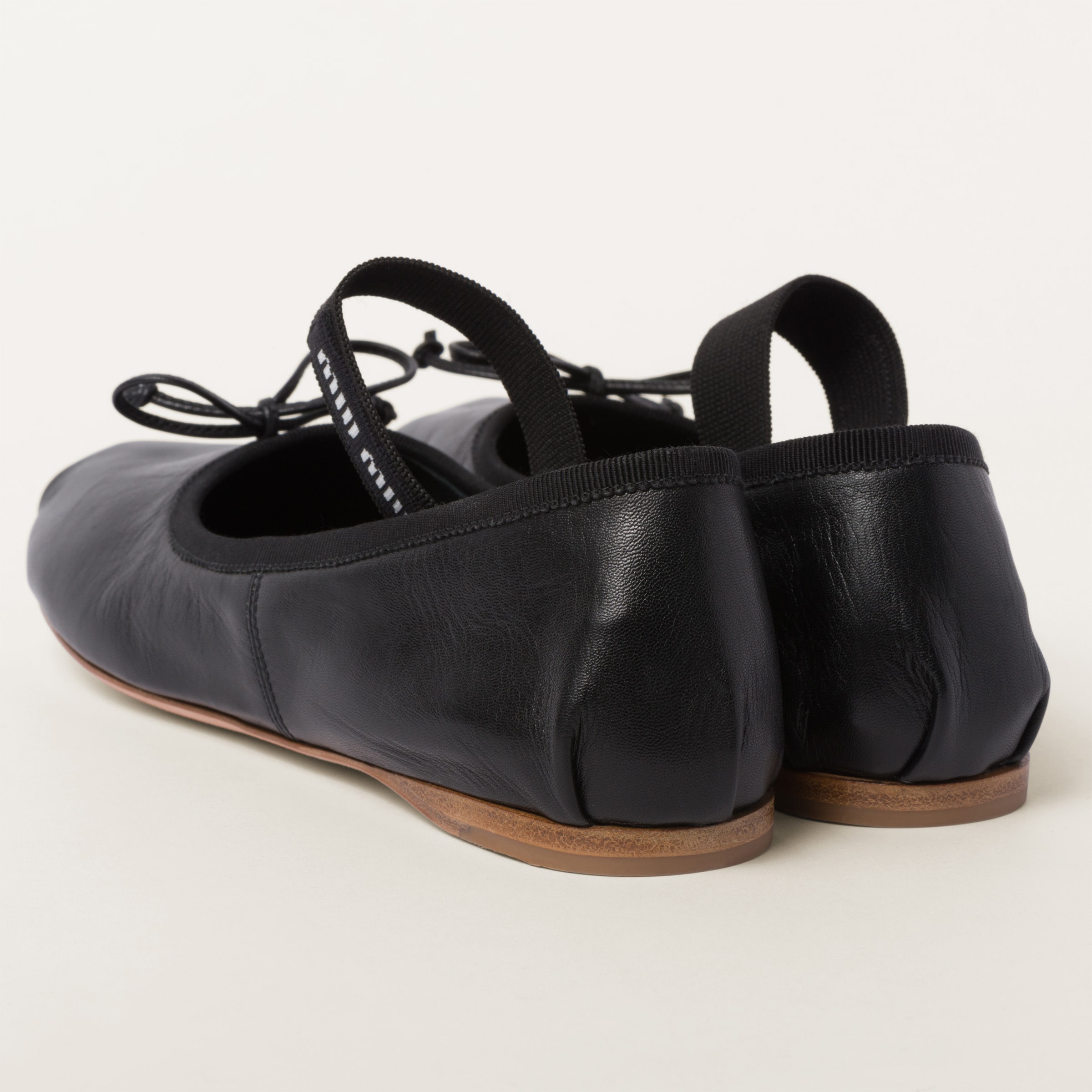 Shop Miumiu Leather Ballerinas In Black