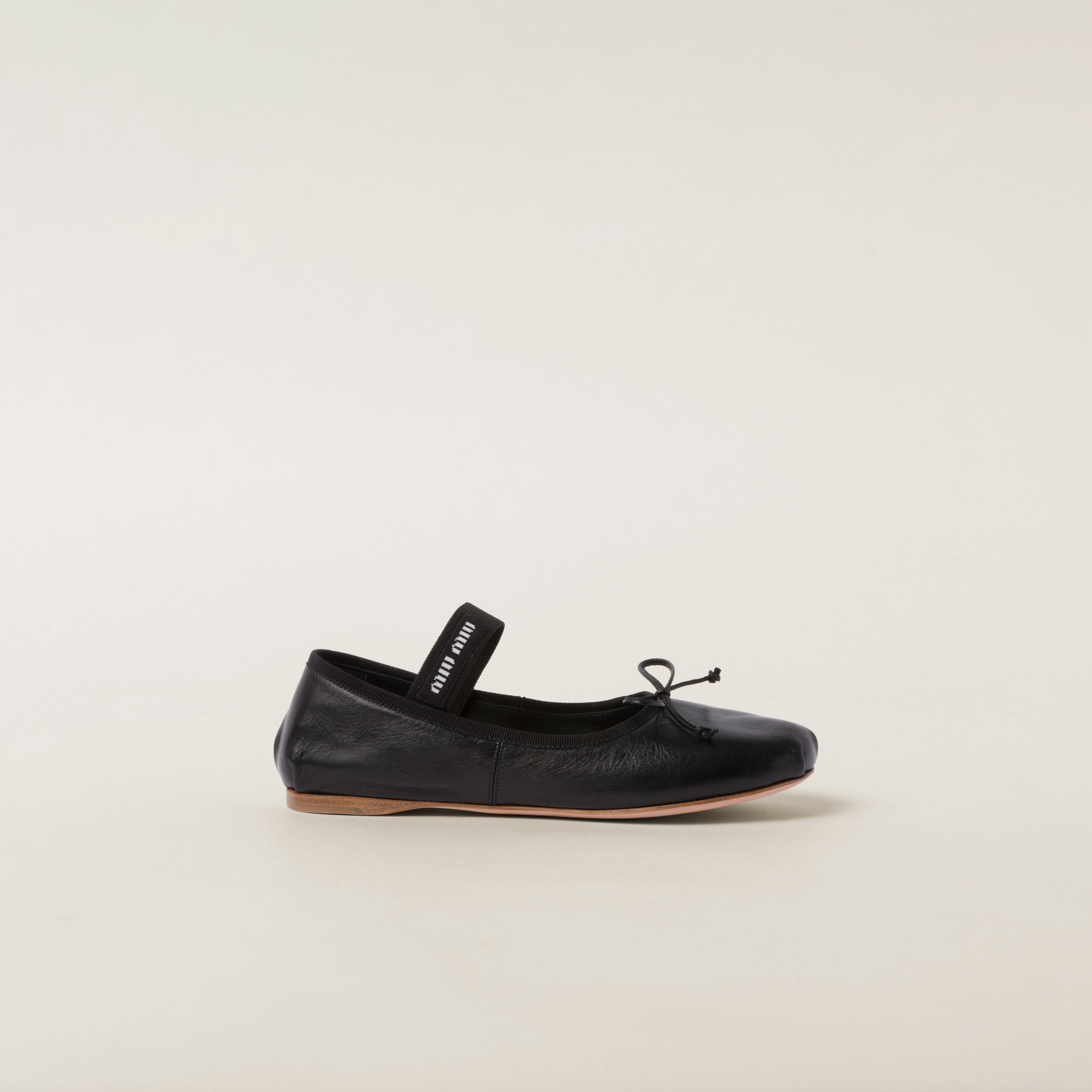 Shop Miumiu Leather Ballerinas In Black