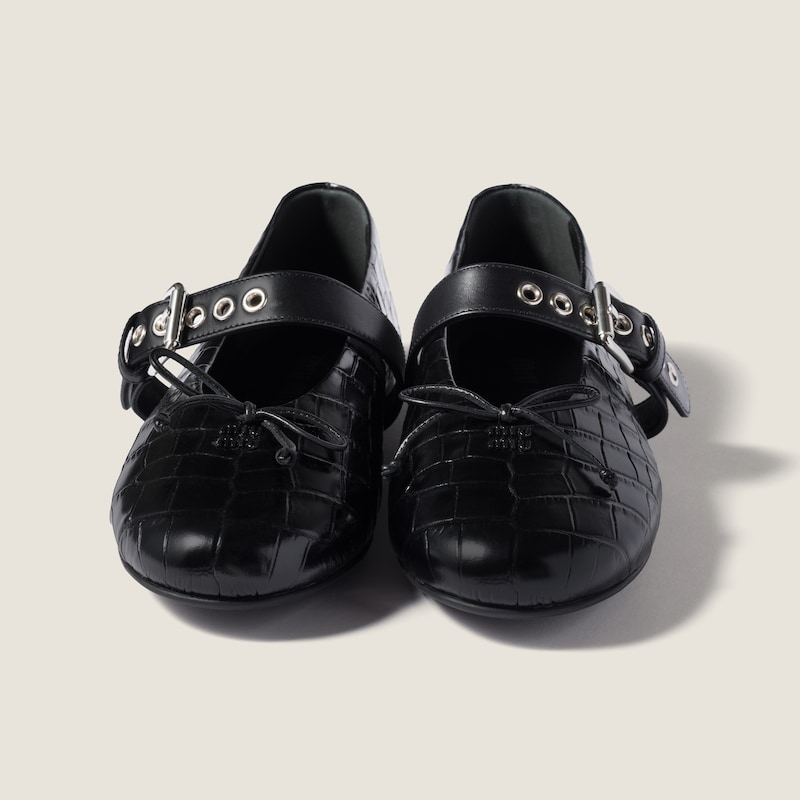 Croco-print leather ballerinas