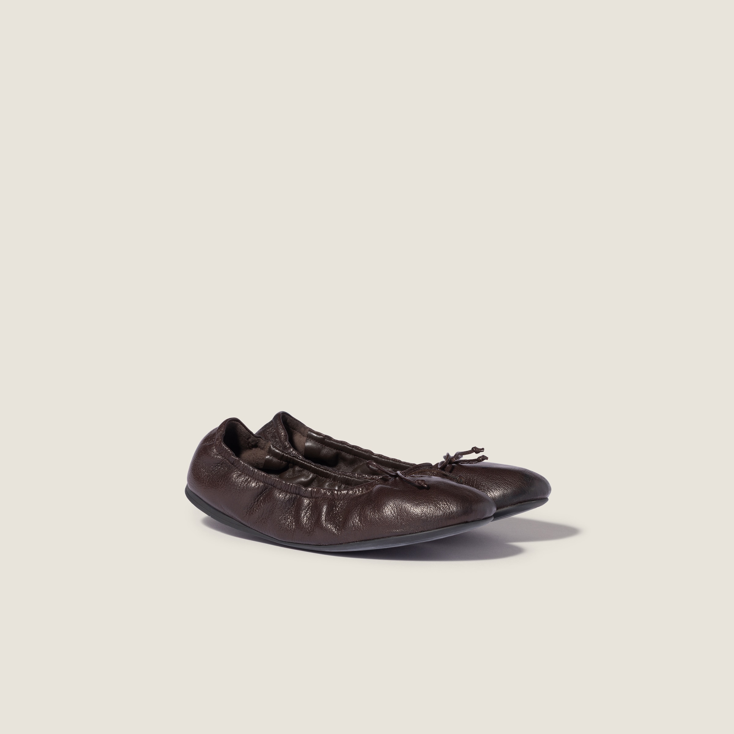 Dark Brown Foldable Leather Ballerinas | Miu Miu - United States