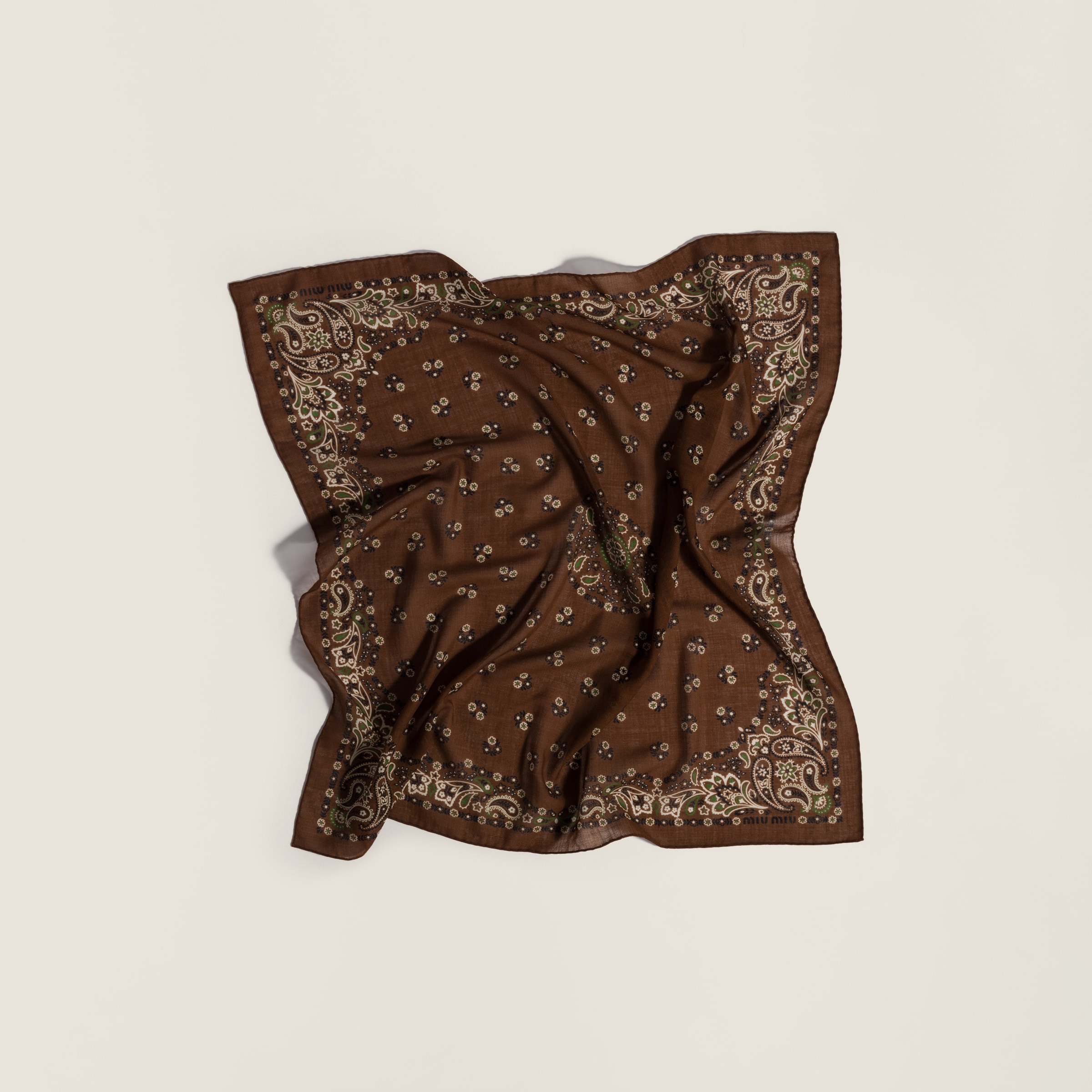 Miu Miu Printed Wool And Cashmere Scarf In Brown