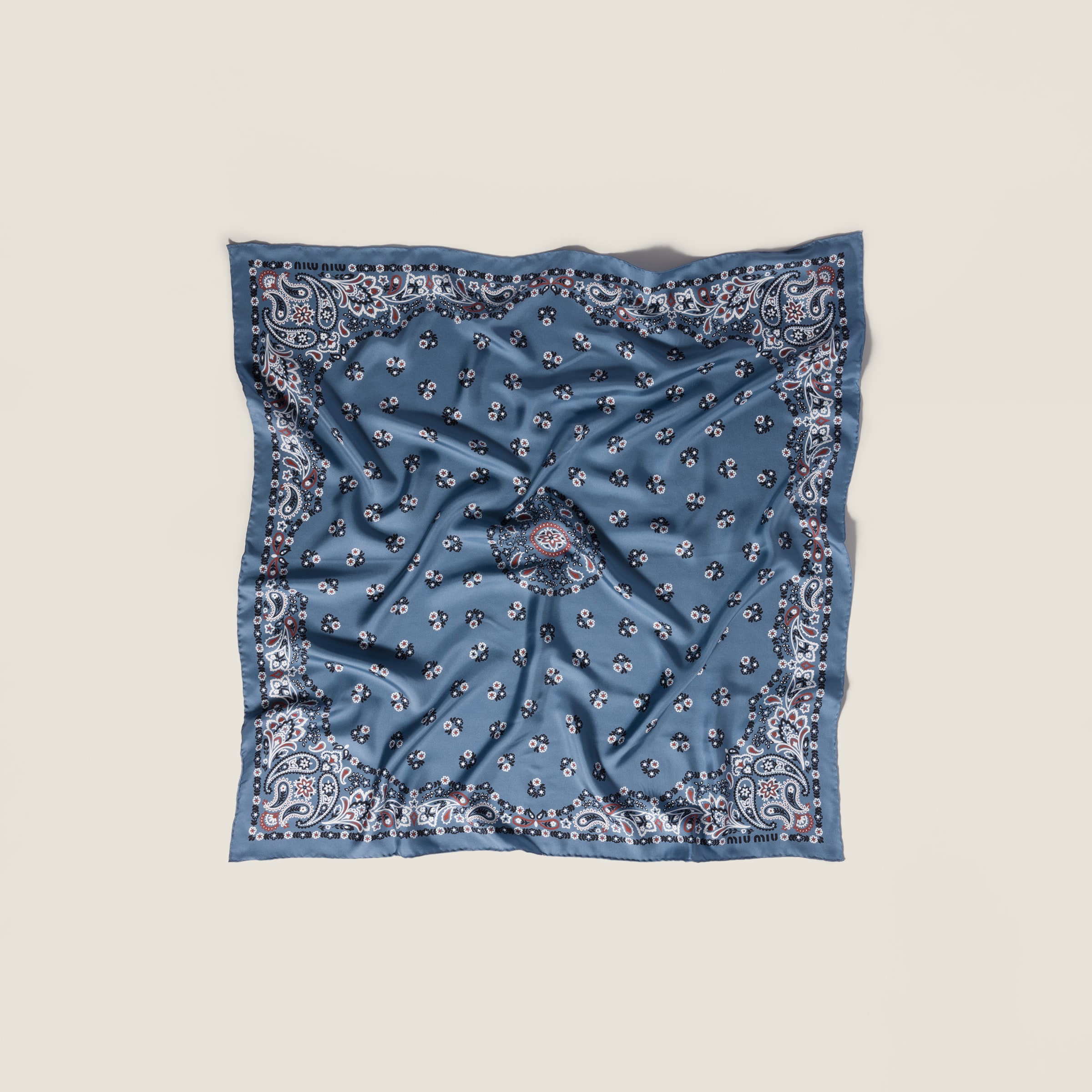 Aviator Blue Printed Silk Scarf | Miu Miu - United States