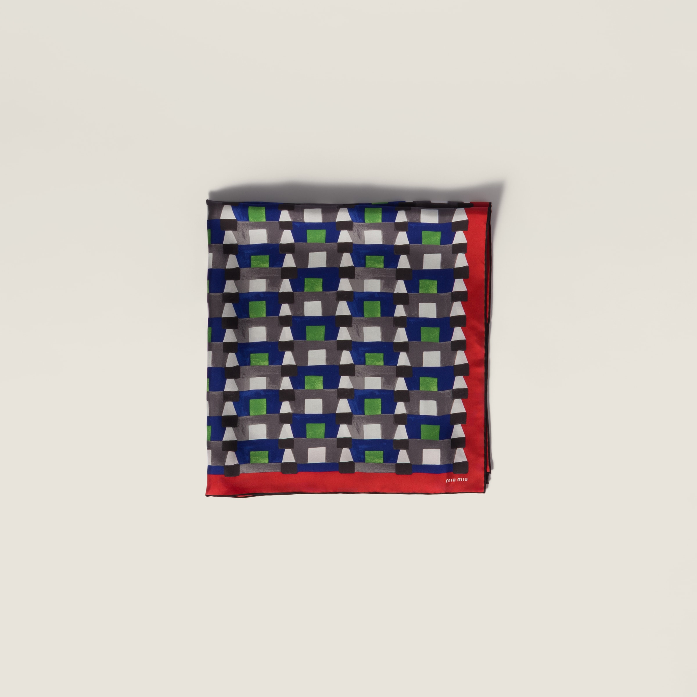 ワインレッド/ブルー プリントツイル スカーフ | Miu Miu