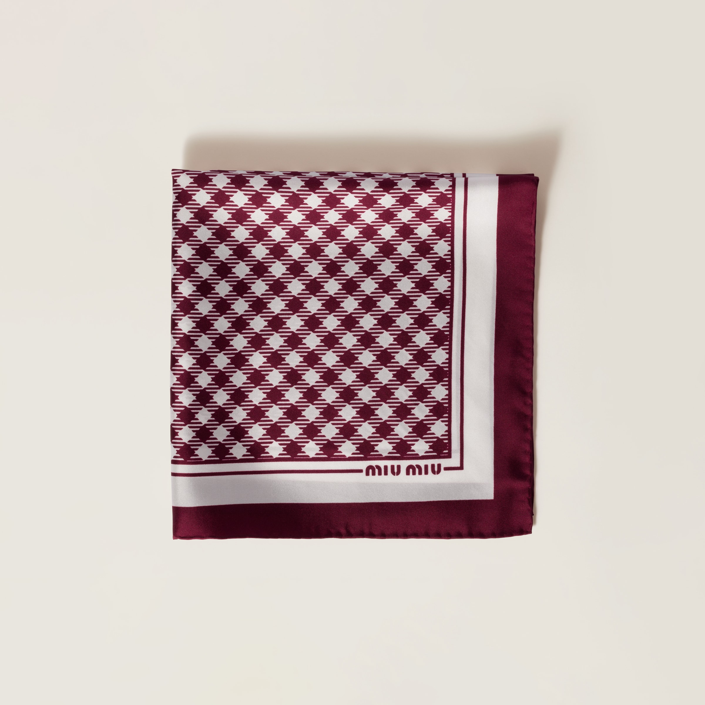 Miu Miu Printed Silk Twill Scarf In Burgundy/white