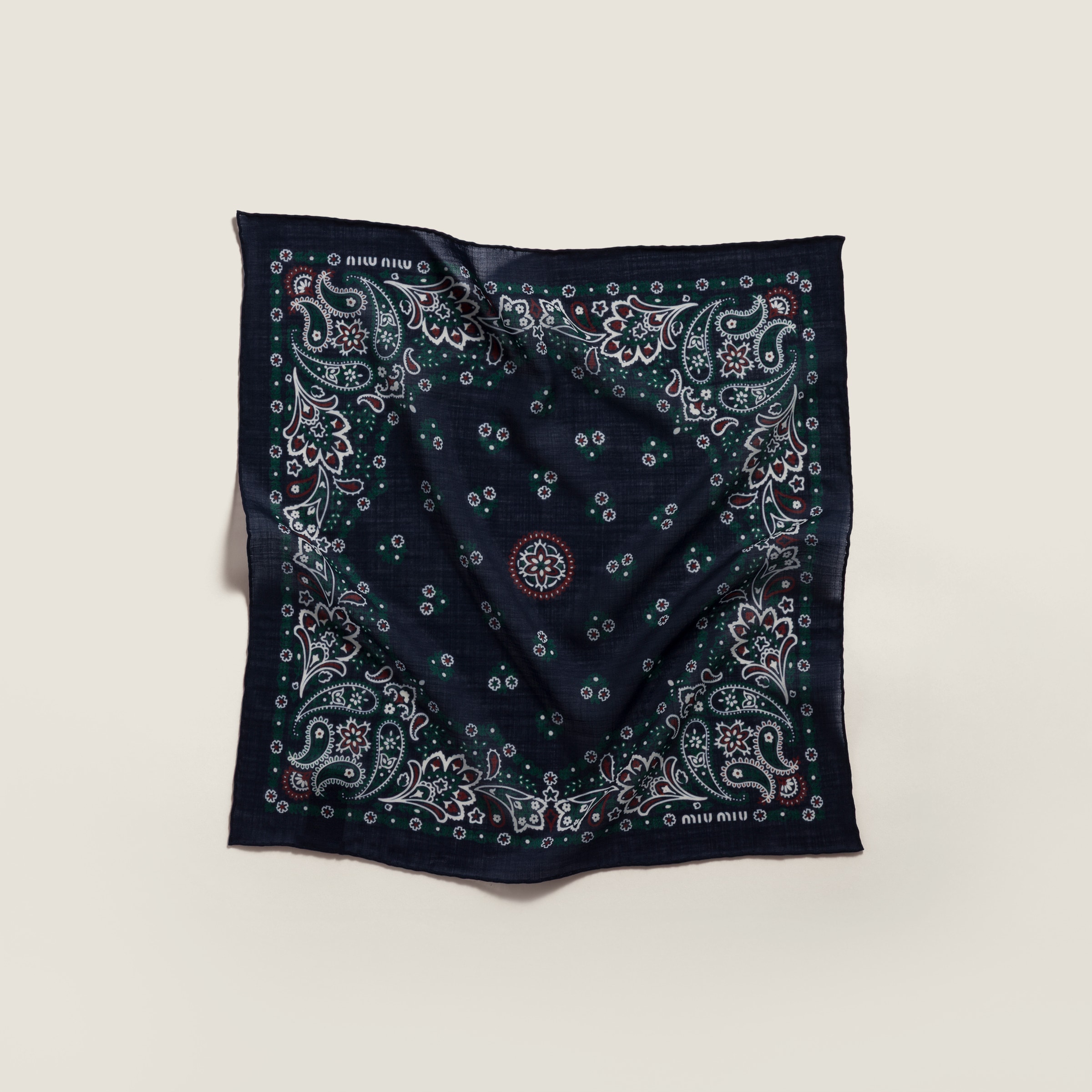 Miu Miu Printed Wool And Cashmere Scarf In Blue