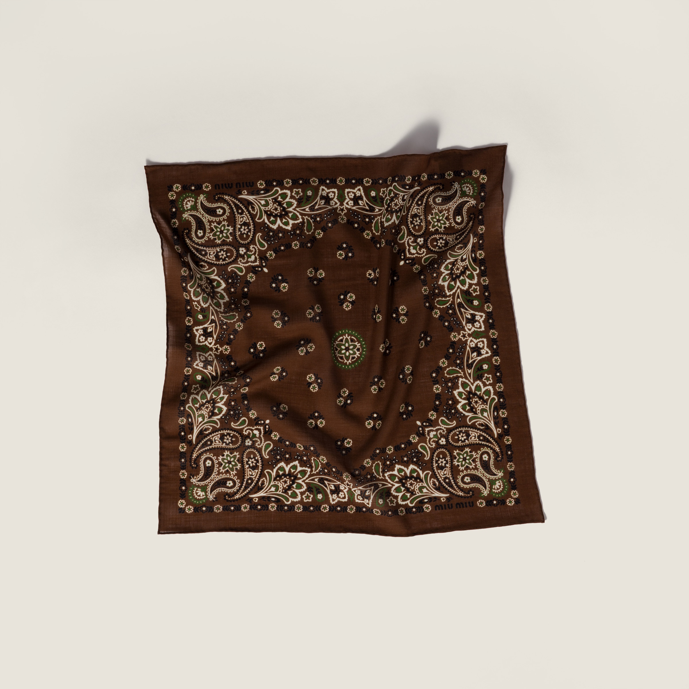 Miu Miu Printed Wool And Cashmere Scarf In Gray