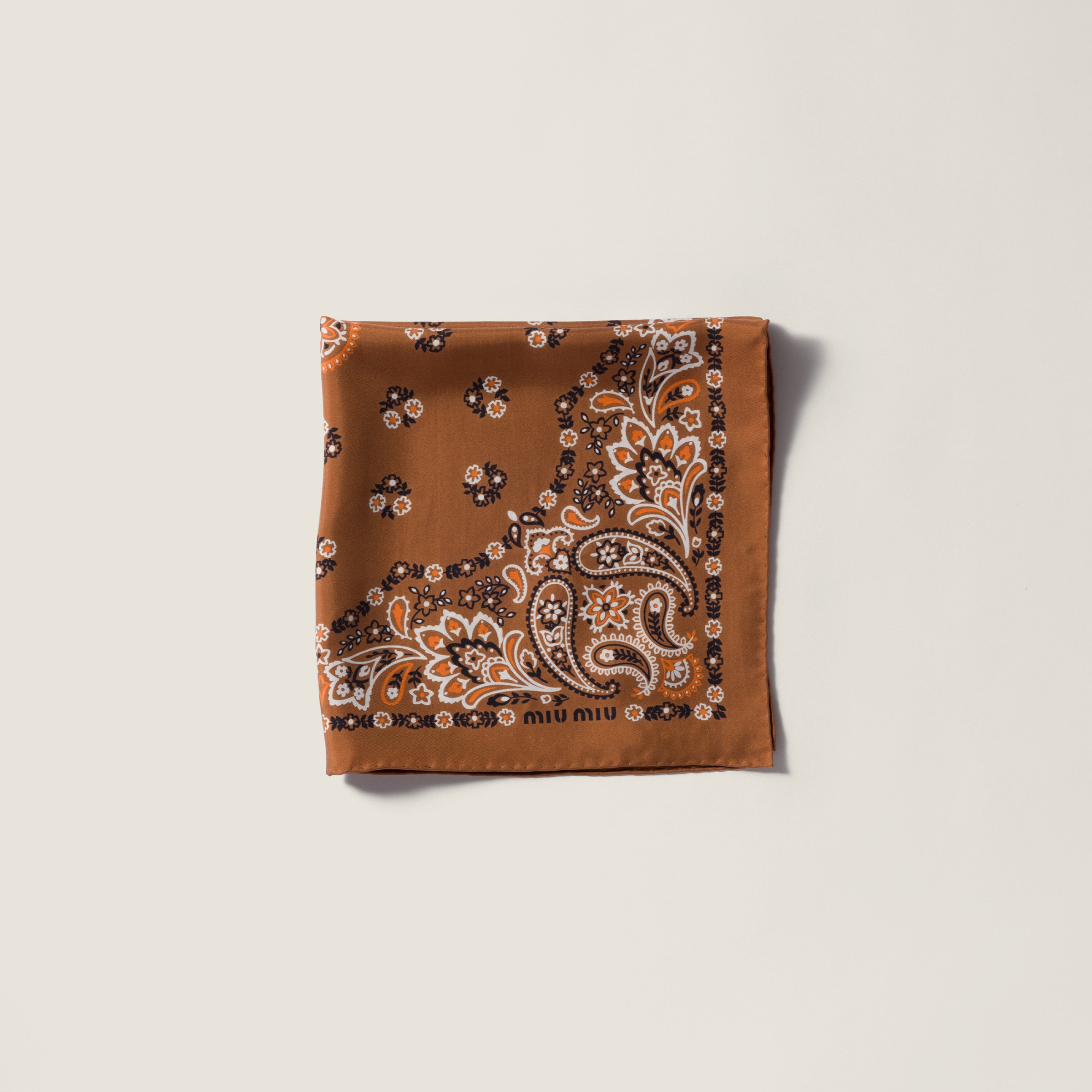Miu Miu Printed Silk Scarf In Brown