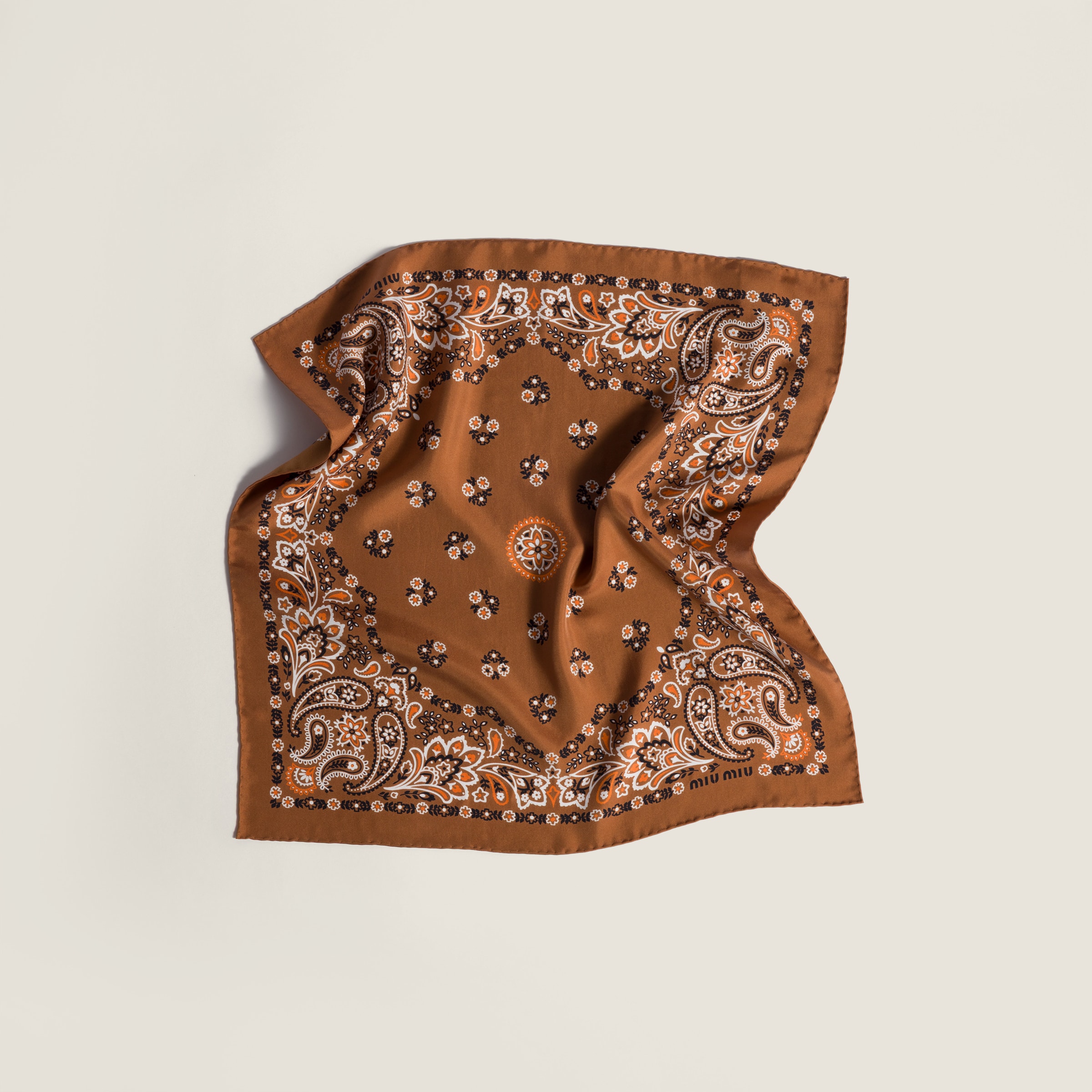 Miu Miu Printed Silk Scarf In Brown