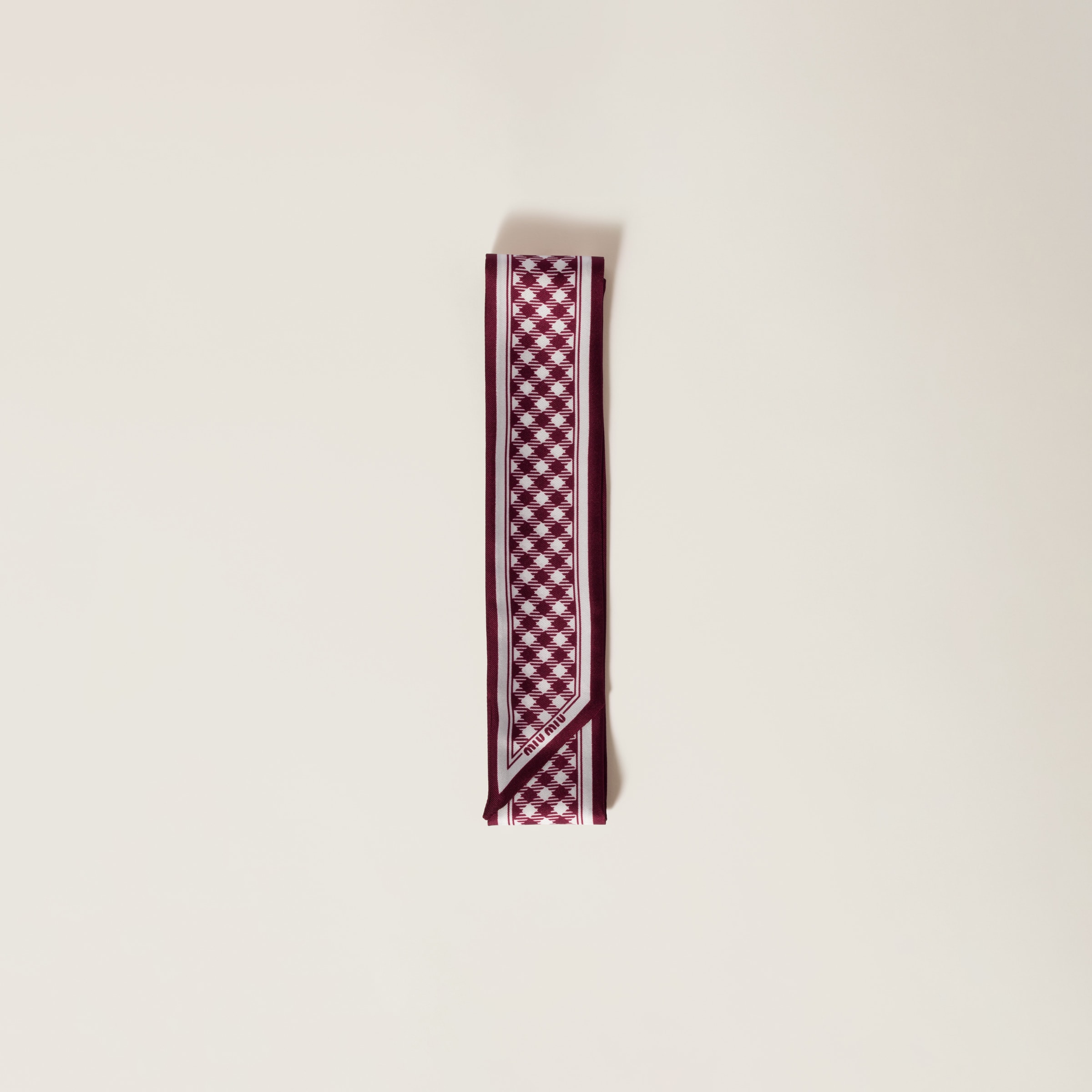 Miu Miu Printed Silk Twill Scarf In Burgundy/white