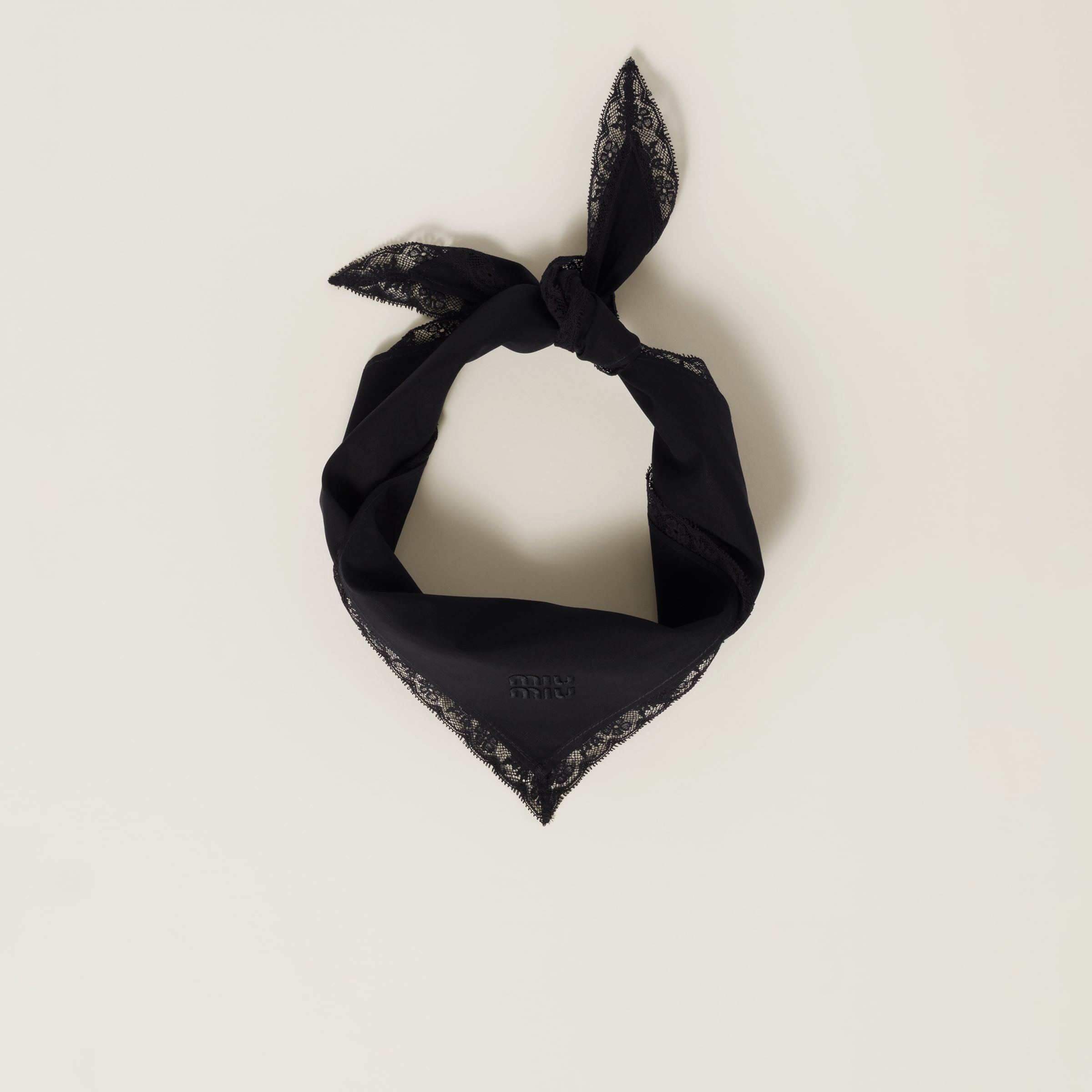 Miu Miu Poplin And Lace Logo Scarf In Black