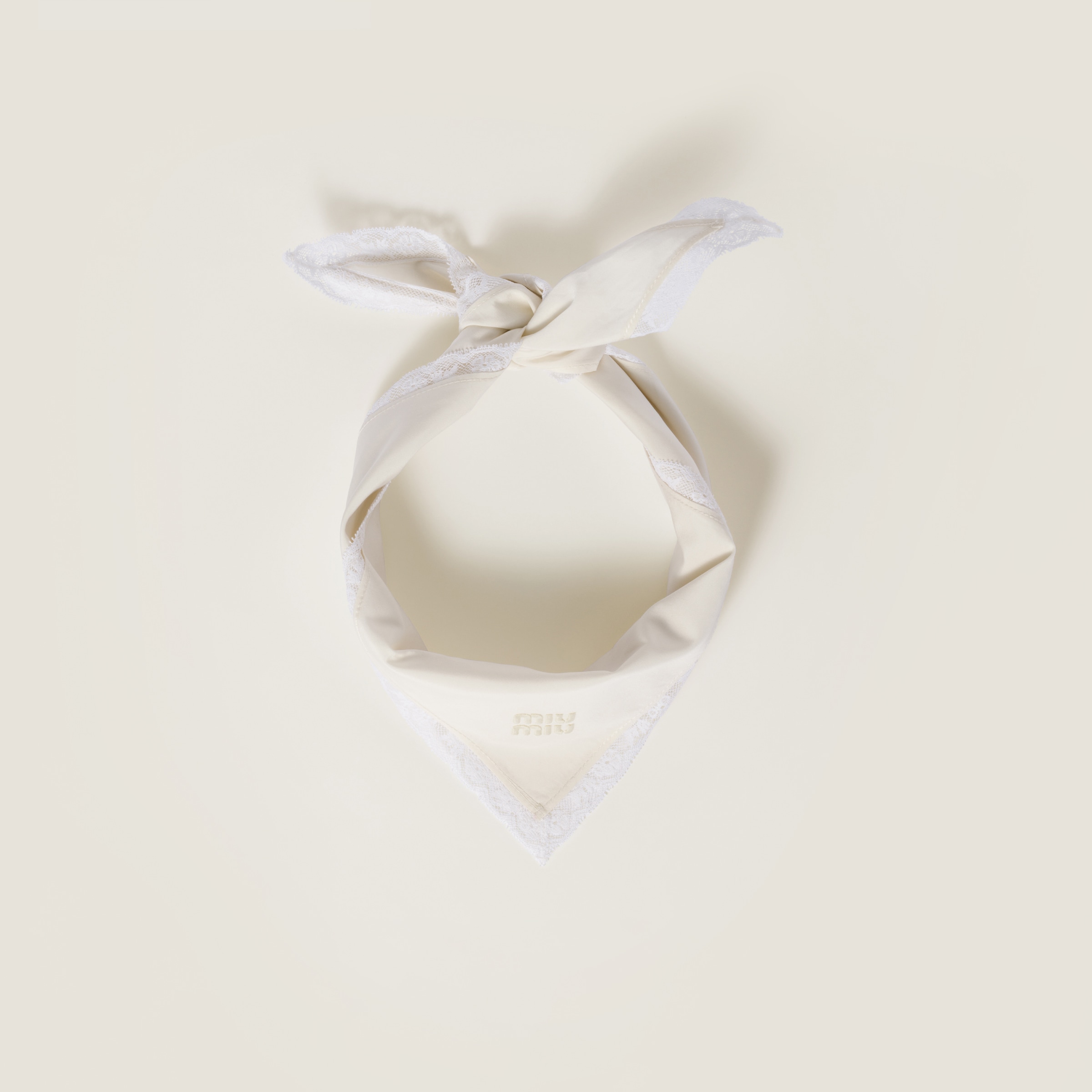 Miu Miu Poplin And Lace Logo Scarf In White