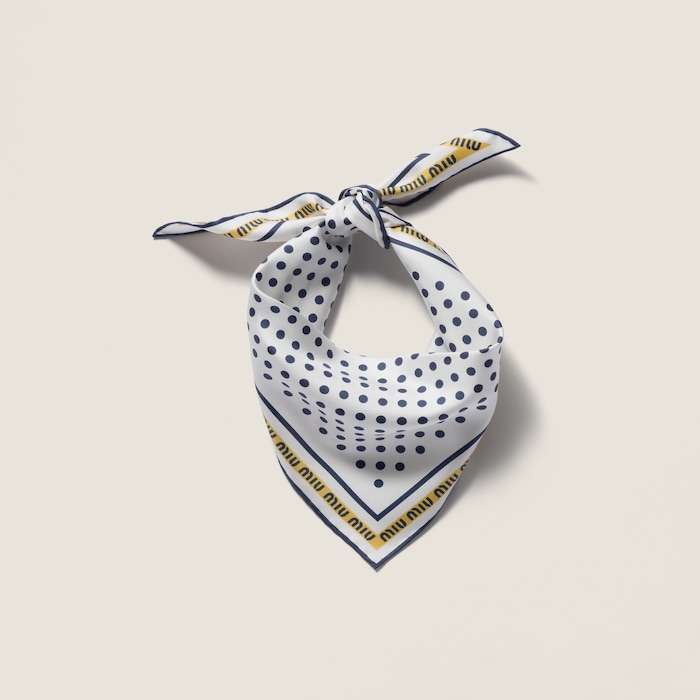 miu miu スカーフ ネイビー/ホワイト Bianco/navy Printed Twill Scarf | Miu Miu - Japan