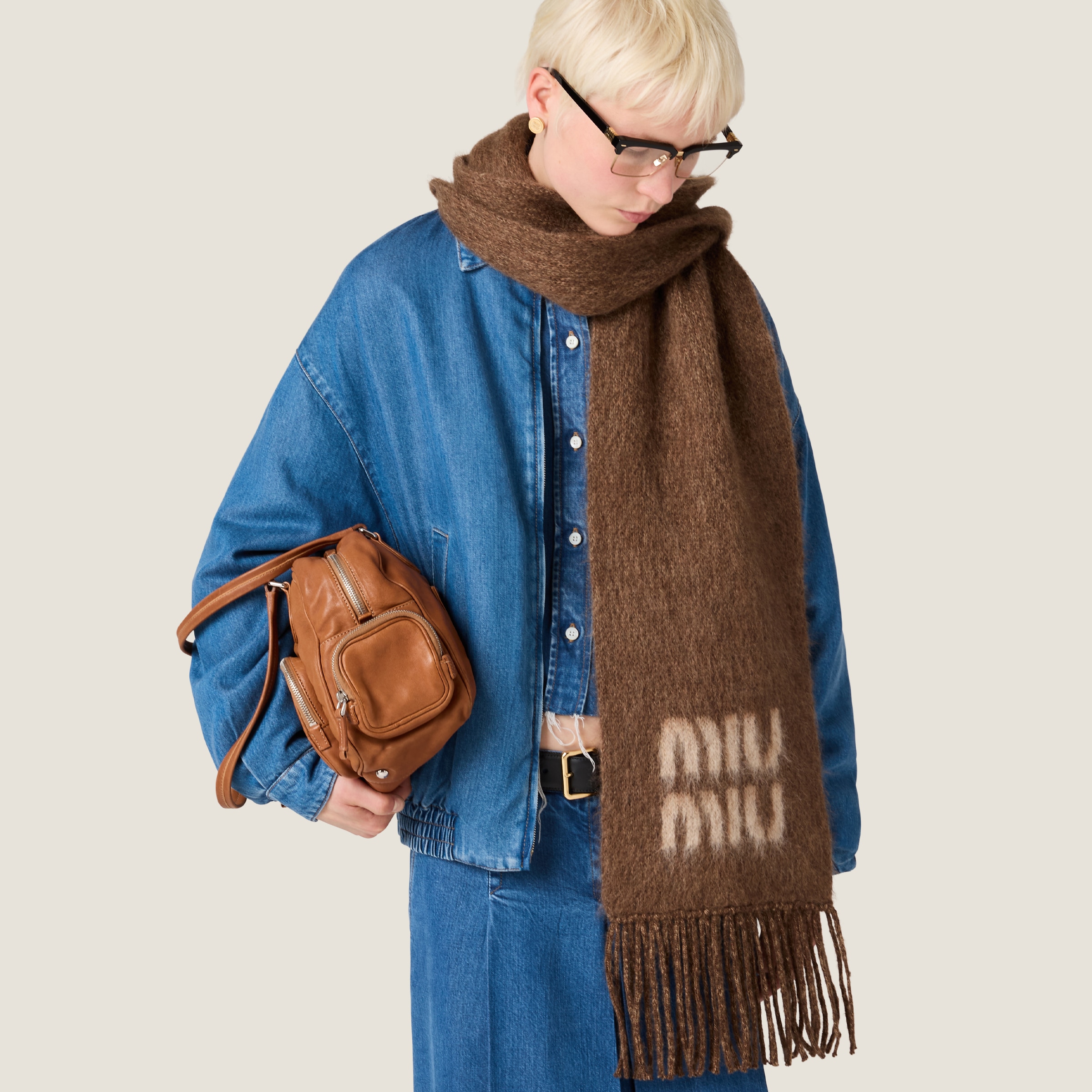 Tobacco Wool And Mohair Scarf | Miu Miu